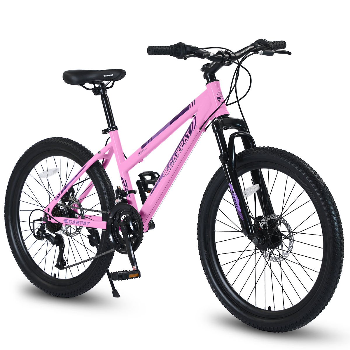 Wooakway 24 Inch Mountain Bike for Teenagers Girls Women Shimano 21 Speed Dual Disc Brake 100mm Front Suspension Bicycle White Pink