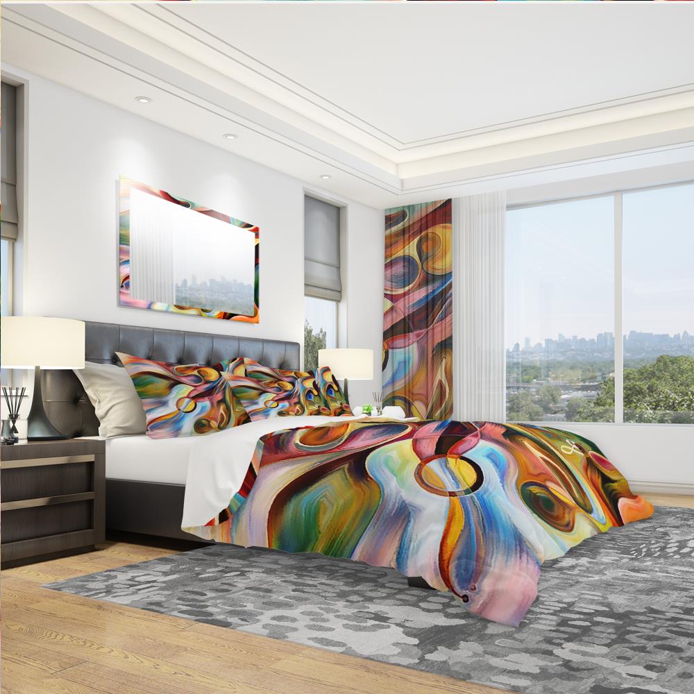 King Size Multicolor Abstract Microfiber Duvet Cover Set