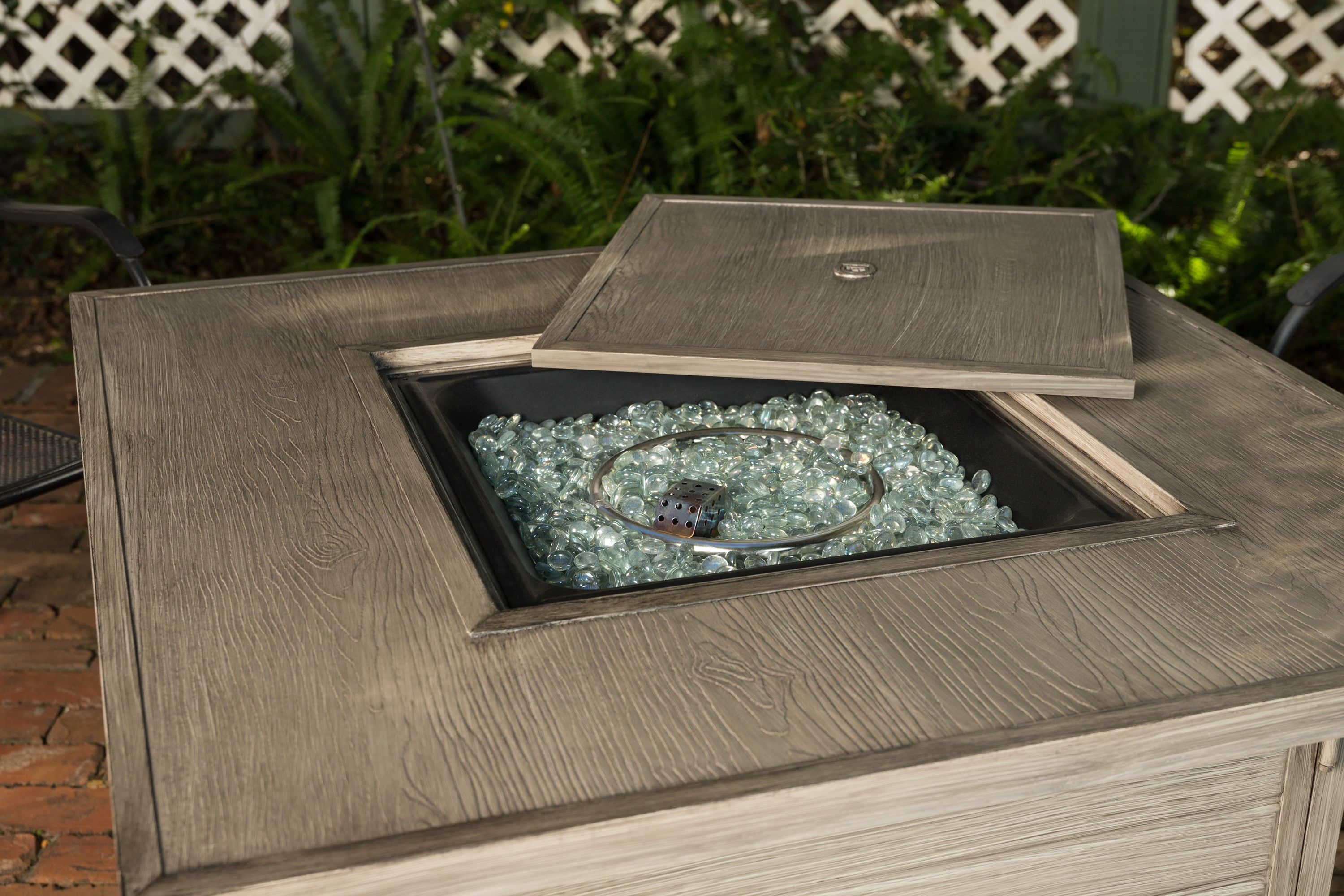 Langhorne Square Aluminum Gas Fire Pit Table in Barnwood Finish