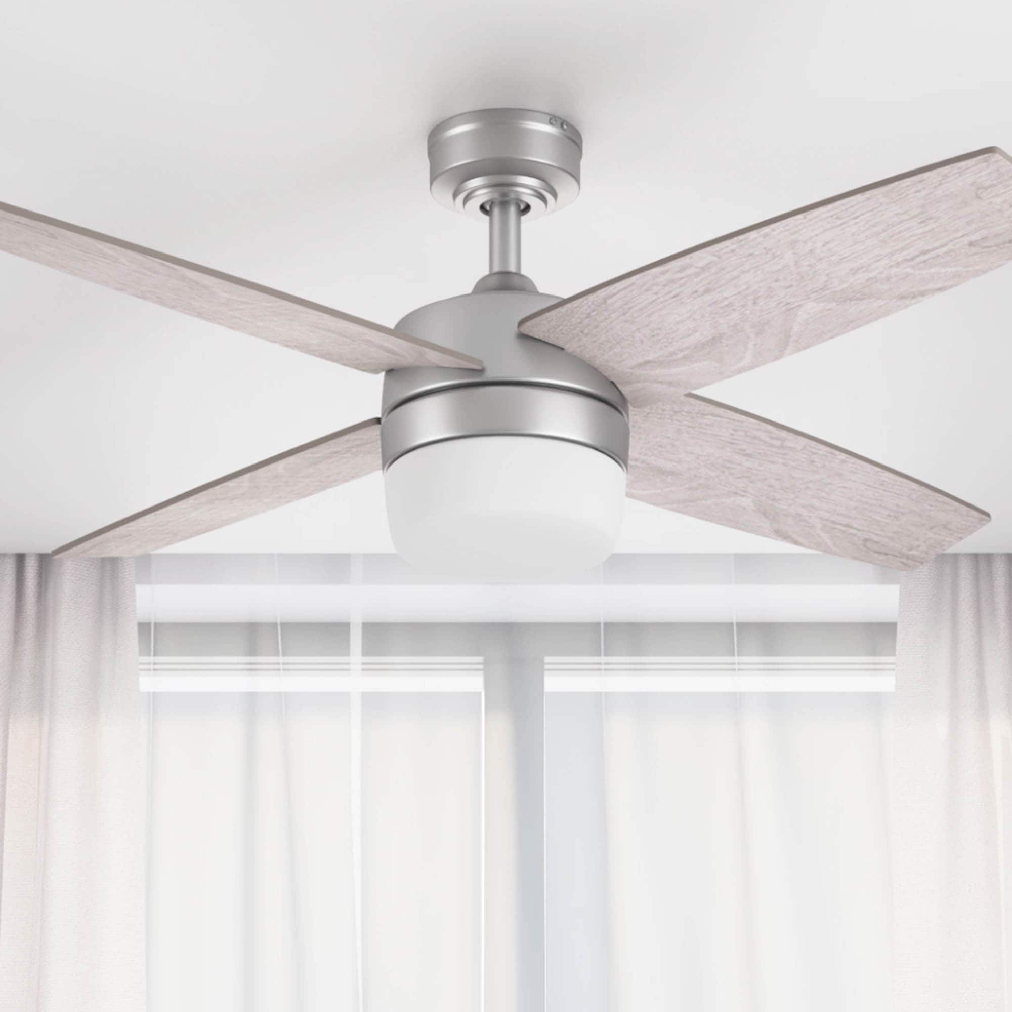 Prominence Home 51948-26 Atlas 44-in PewteR with Gray Oak Burnt Coffee Blades Ceiling Fan With Light and Remote ( 4 -Blade )