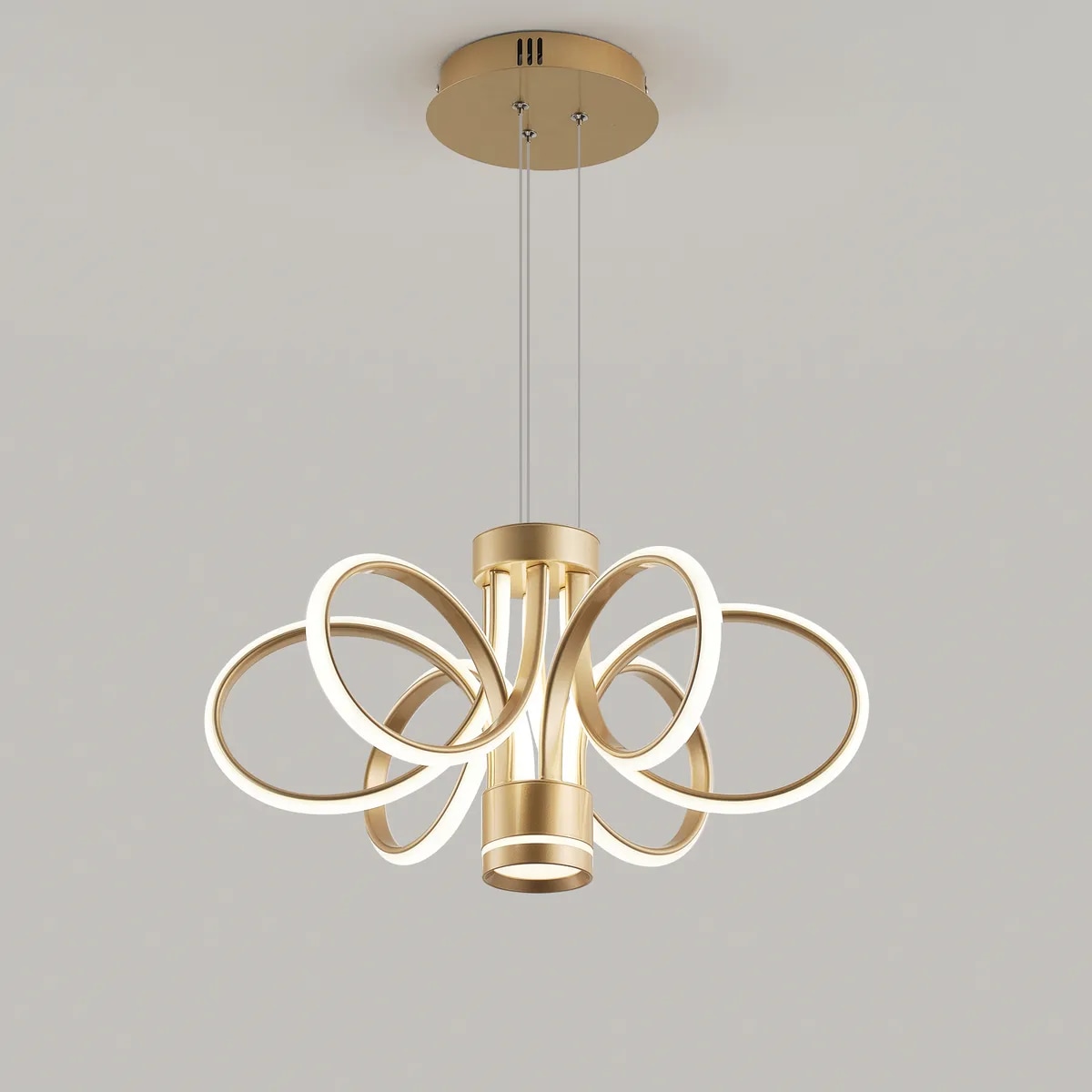 Zitrend 20-in Gold LED Chandelier Looping Floral Sculptural Modern Light Fixture for Dining Room Living Room Kitchen Island Foyer and Entryway