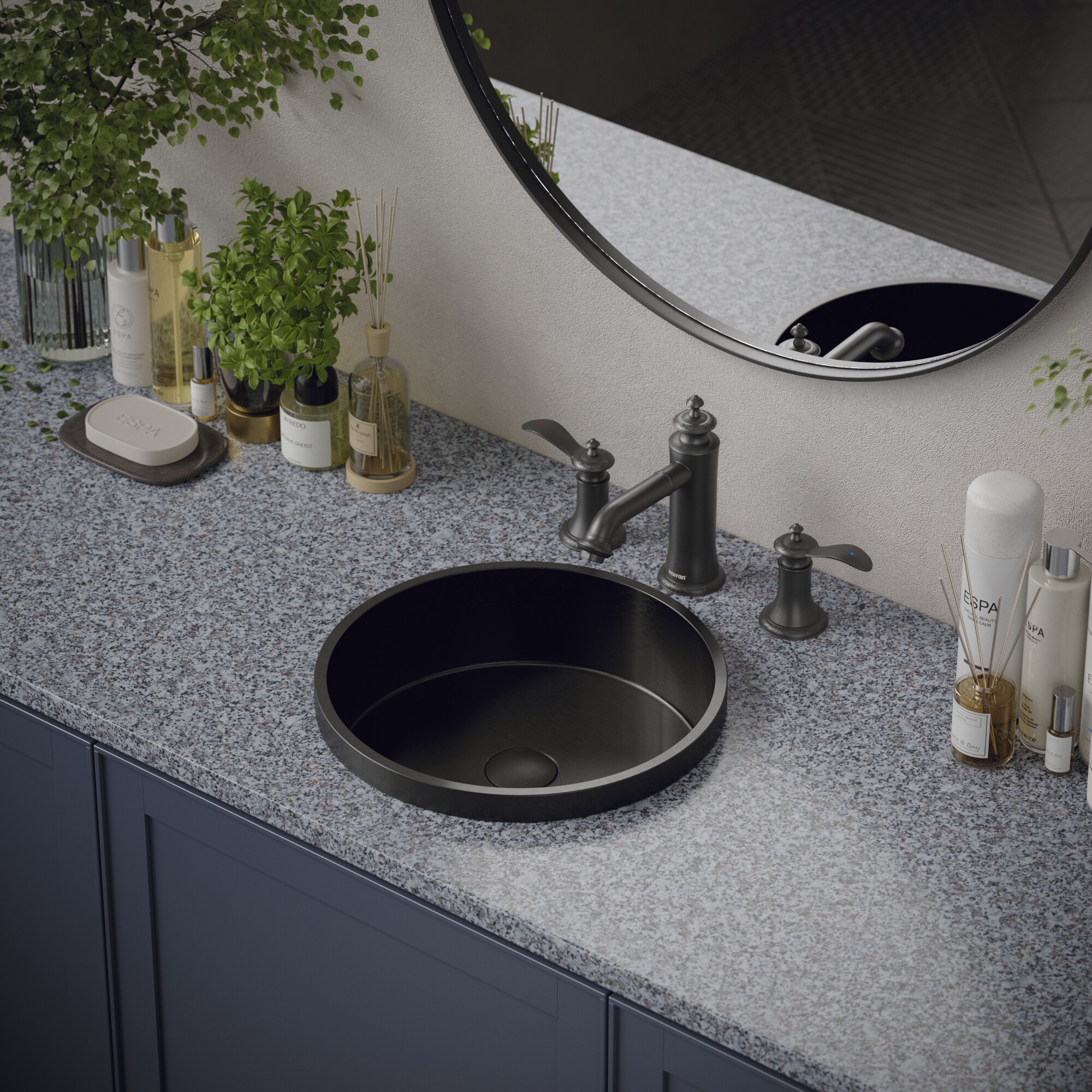 Karran CCT100GG Stainless steel Drop-in Round Traditional Gunmetal Grey Bathroom Sink with Drain Included ( 15-in x 15-in )