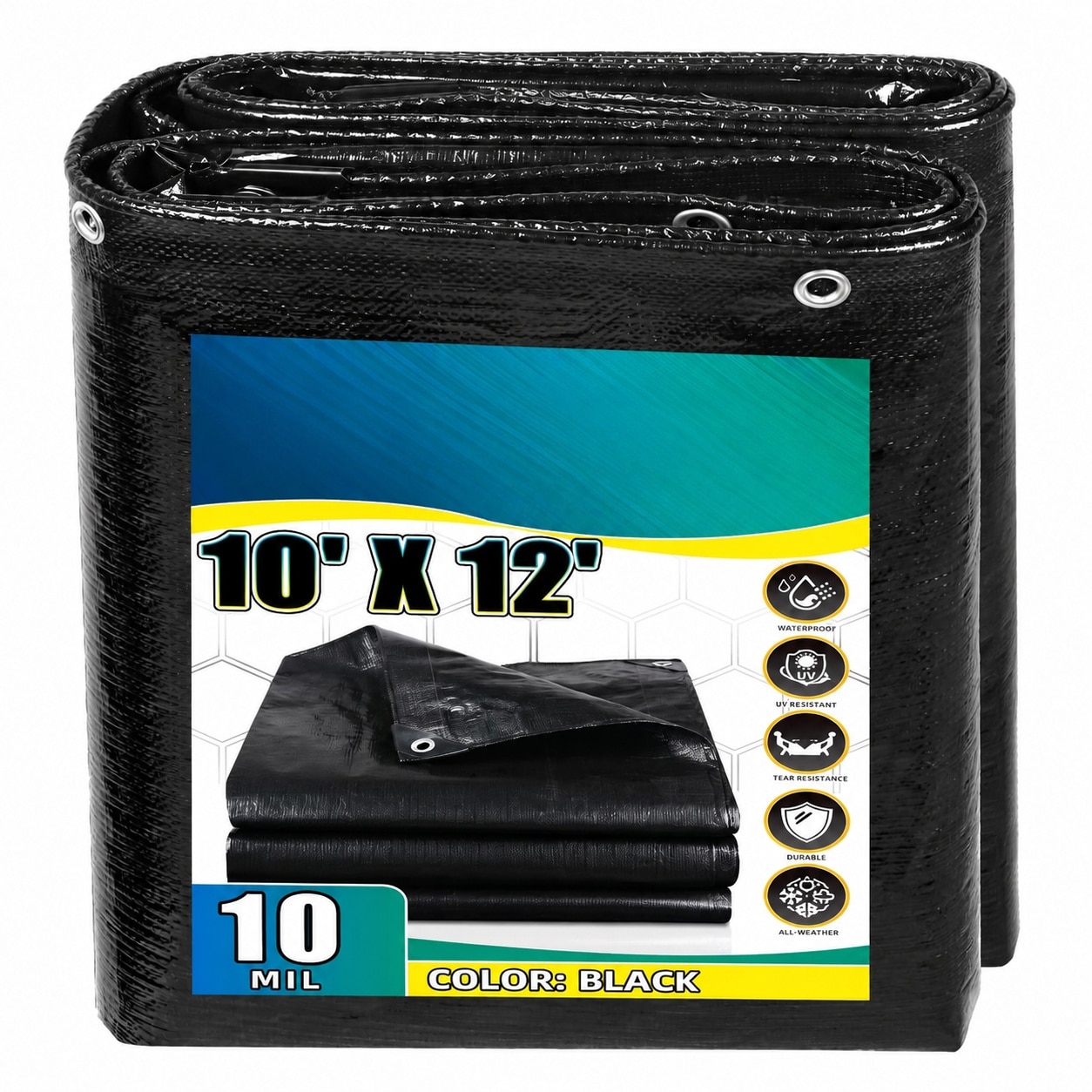 Yichuhaoxi  Black Tarp 10x12 Feet 10 Mil Thick Waterproof Poly Tarps Cover UV Resistant Rip Tear Proof with Metal Grommets Every 20 Inches