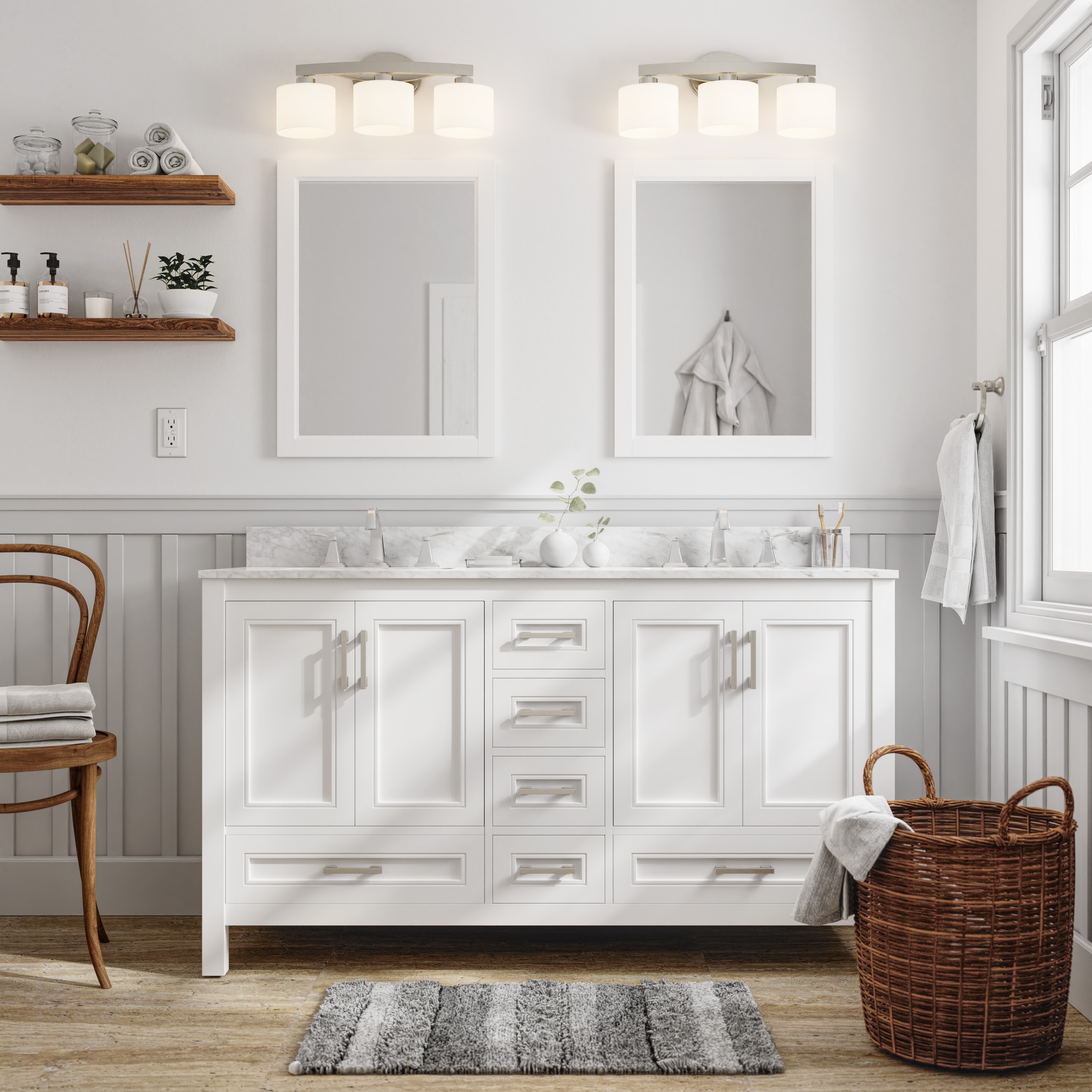 allen + roth Crest Hill 60-in White Undermount Double Sink Bathroom ...