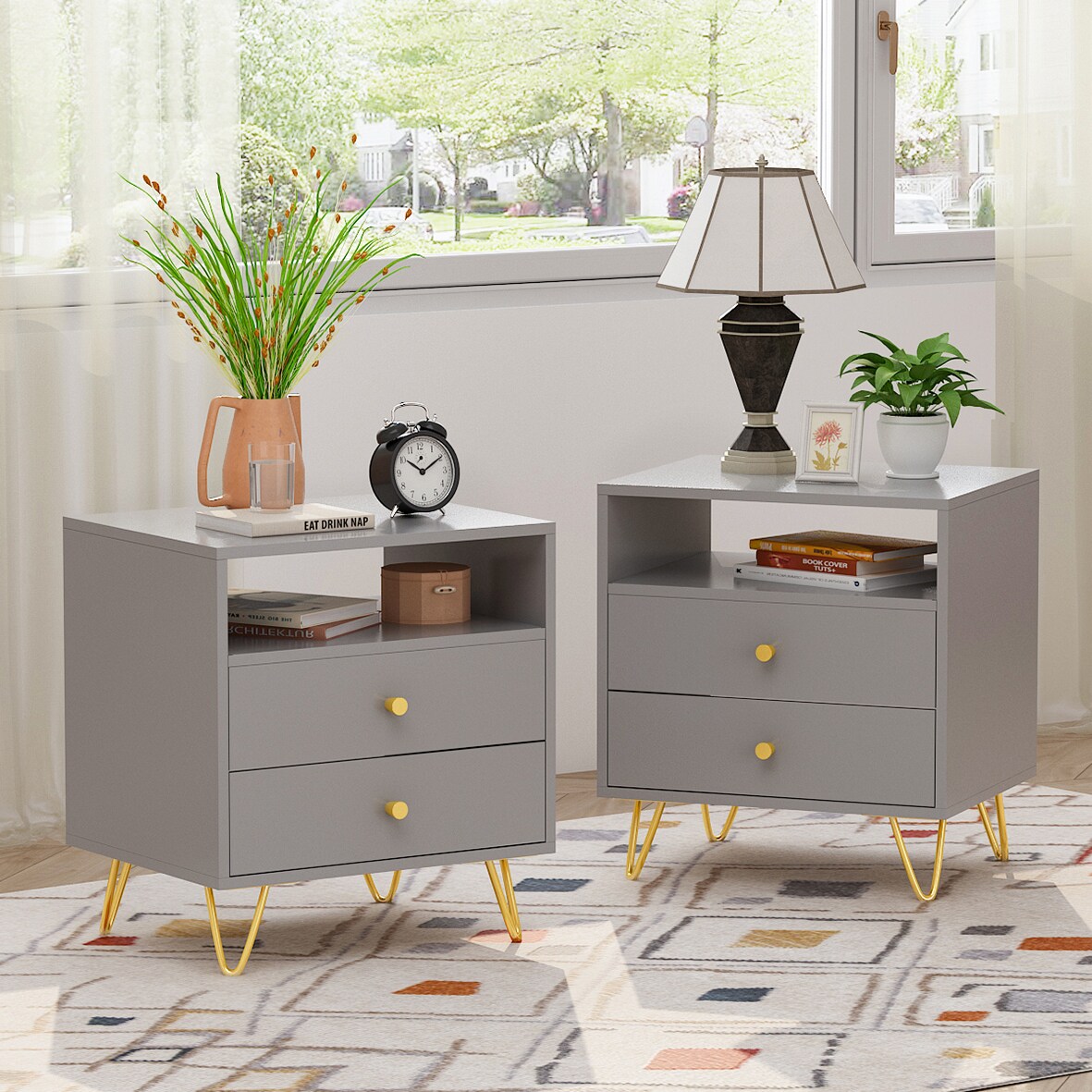 FUFU&GAGA LJY-KF210124-07 1-drawer and 1 open shelf nightstand