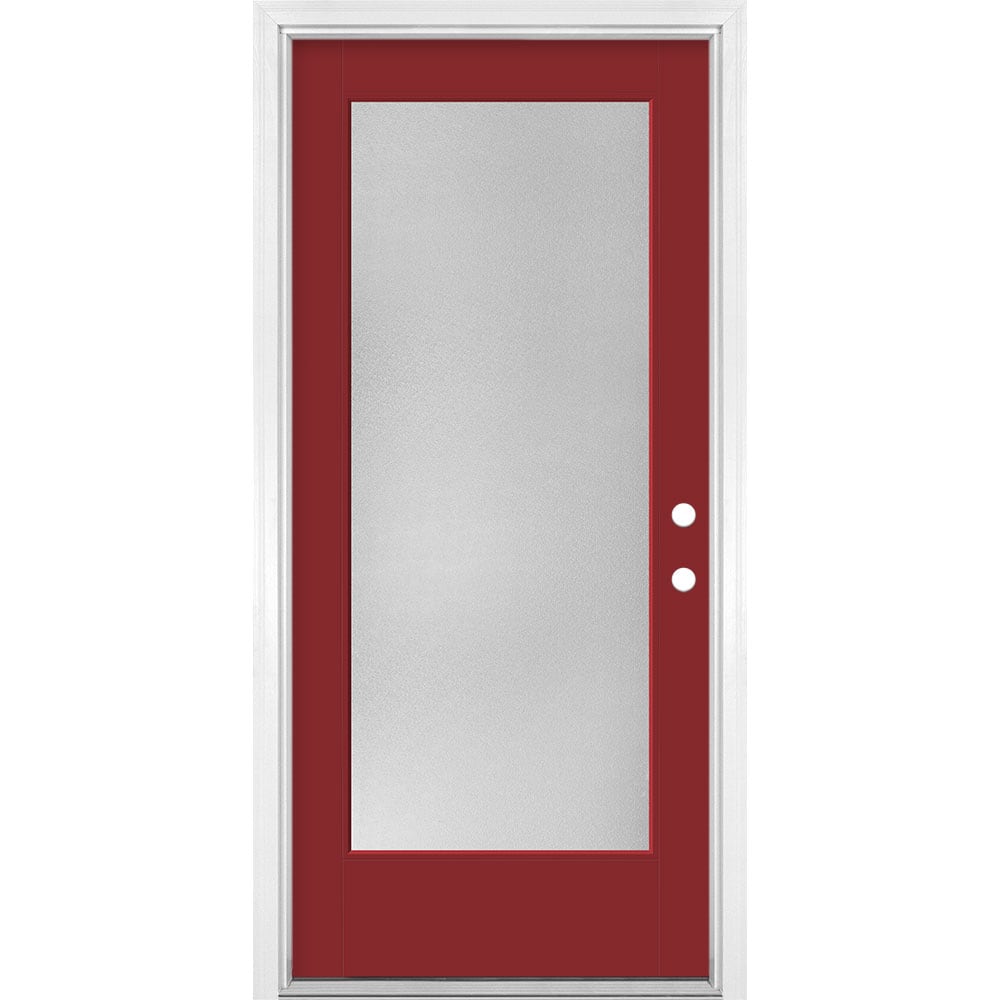 Masonite 1523987 VistaGrande Pear 36-in x 80-in x 4-9/16-in Fiberglass Full lite Left-hand inswing Roma Red Painted Prehung Front Door with Brickmould Insulating core