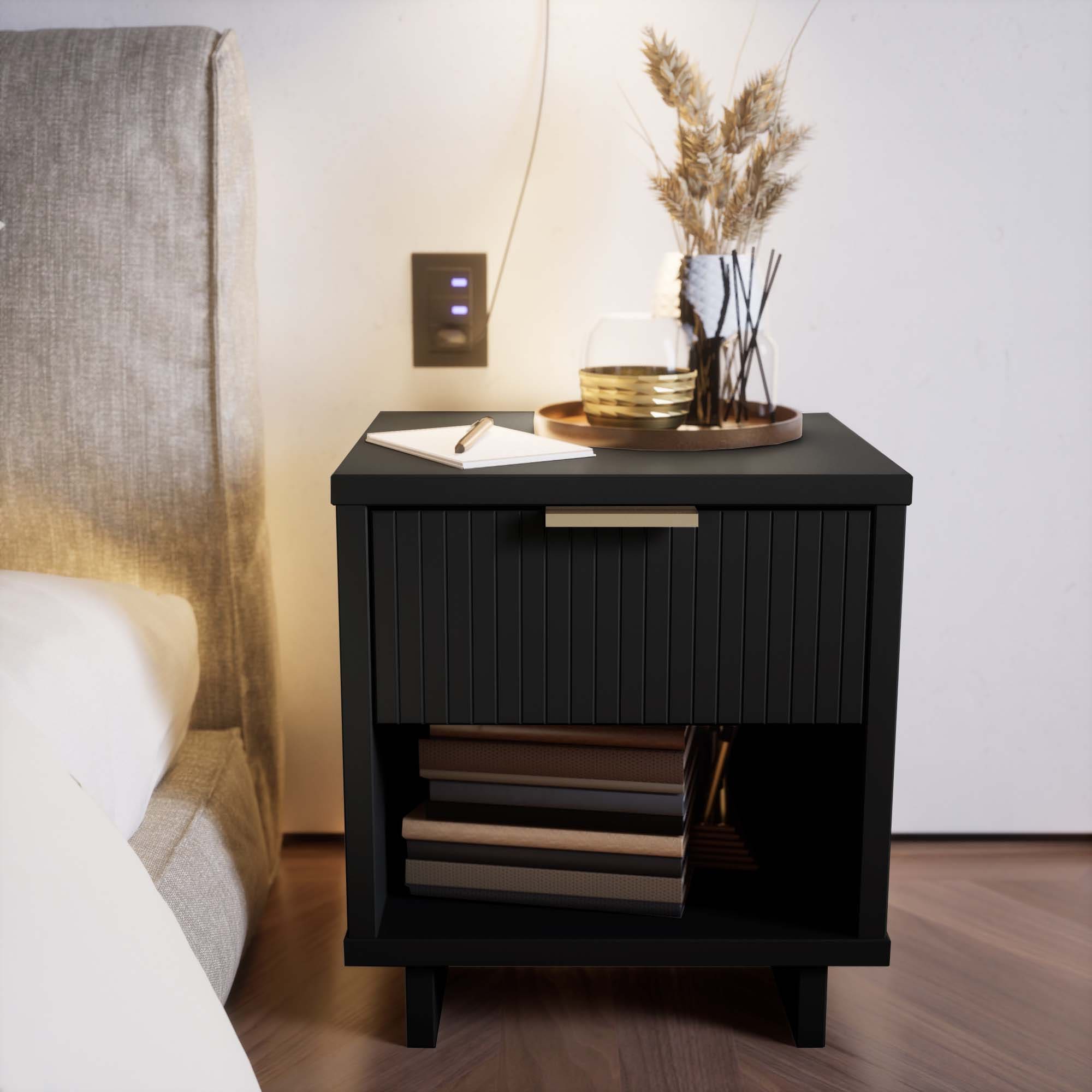 Manhattan Comfort NS-5002 Black Pine Nightstand