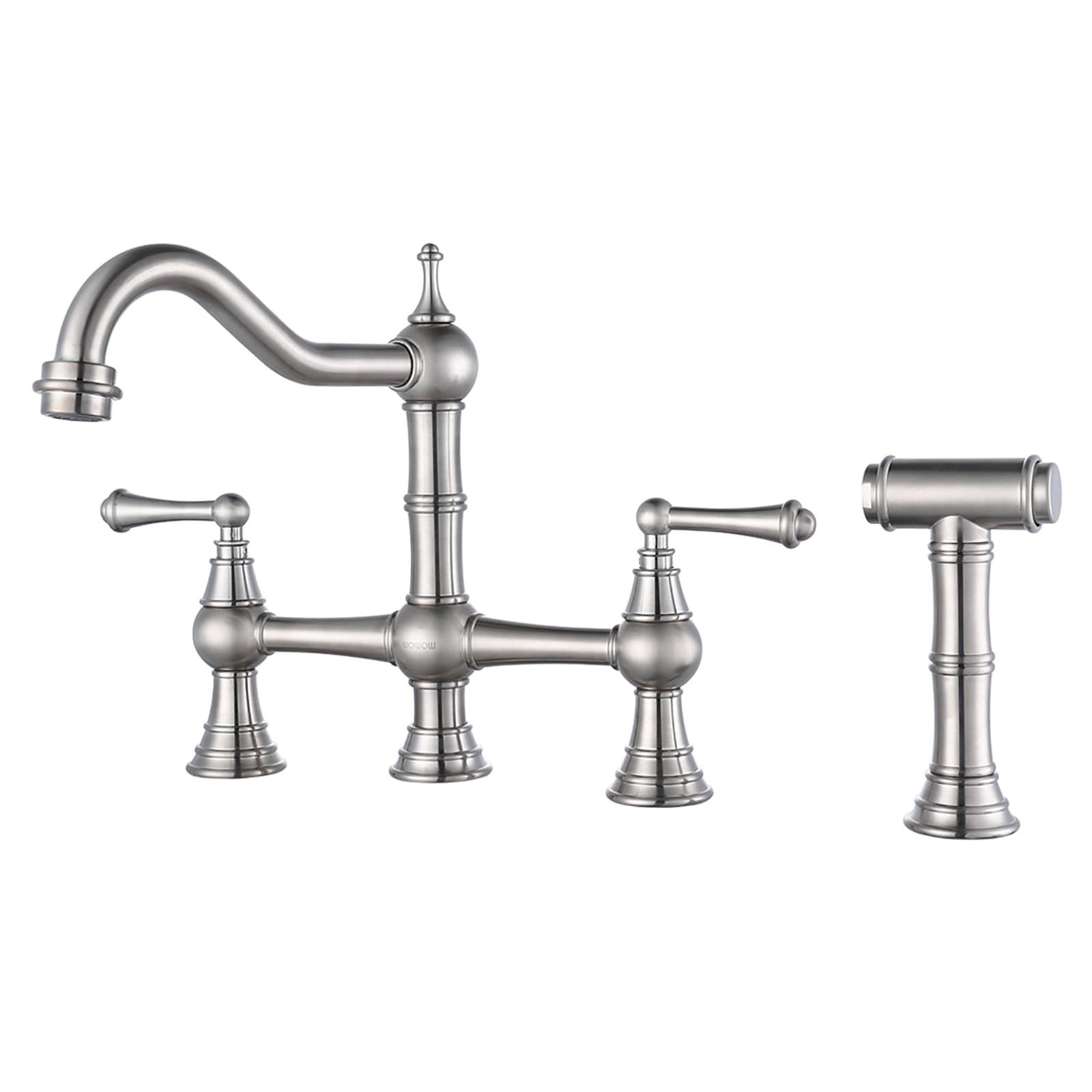 WOWOW N-23115A1-LW bridge faucet brushed nickel Double Handle Deck-mount Bridge Kitchen Faucet ( Side Sprayer Included )