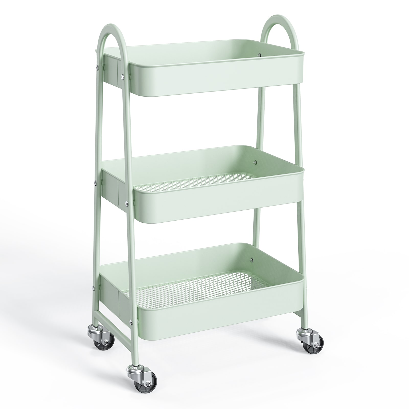 Sweetcrispy Green 31-in 3-Tier Metal Rolling Utility Cart Storage Organizer with Lockable Wheels #L-SN-TC3L-GN