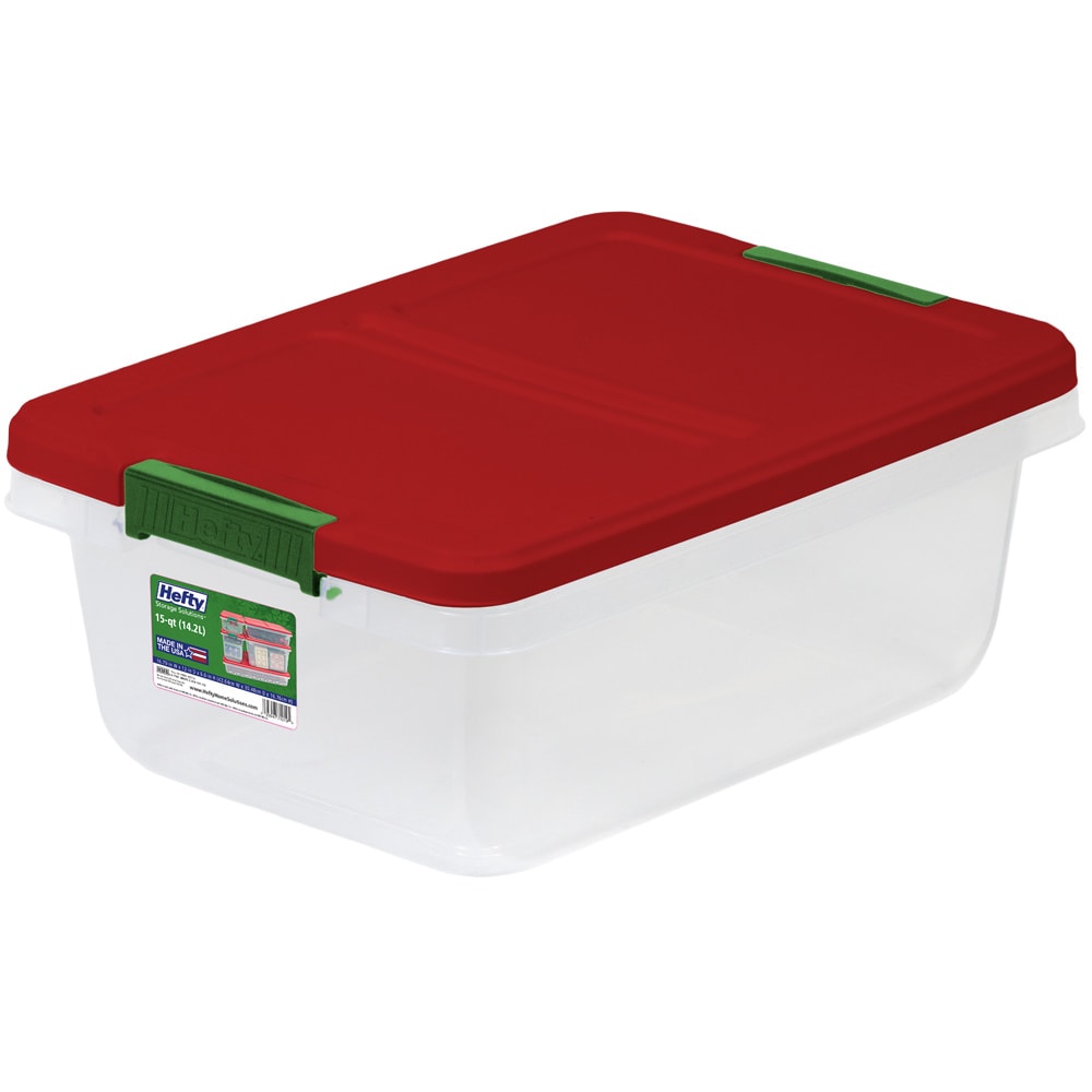 Hefty 72qt Clear Hi-Rise Storage bin with Stackable Lid - Red (Pack