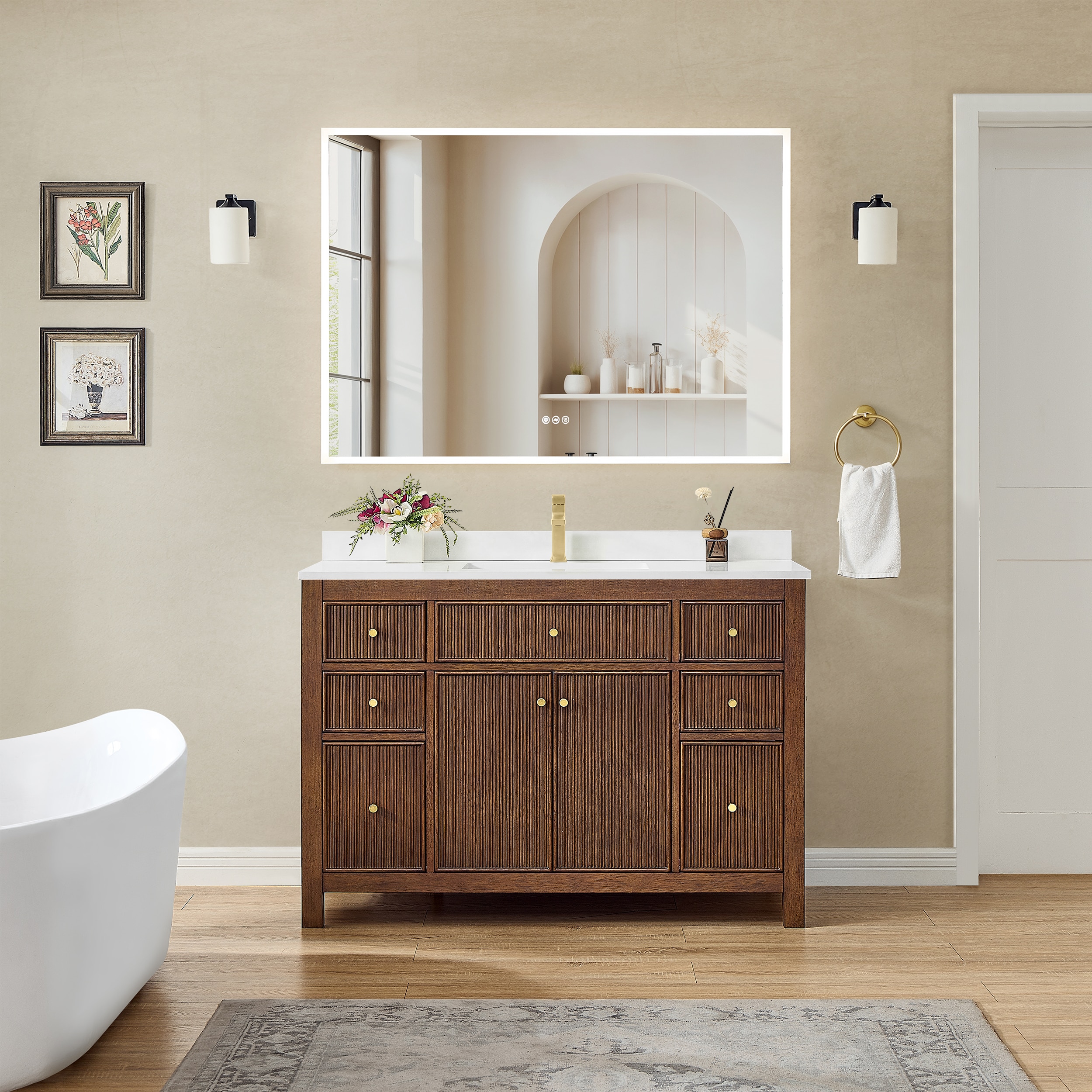 Wyndham Collection Pendry Bathroom Vanity in Dark Walnut with Various Countertop Options and Undermount Square Sinks