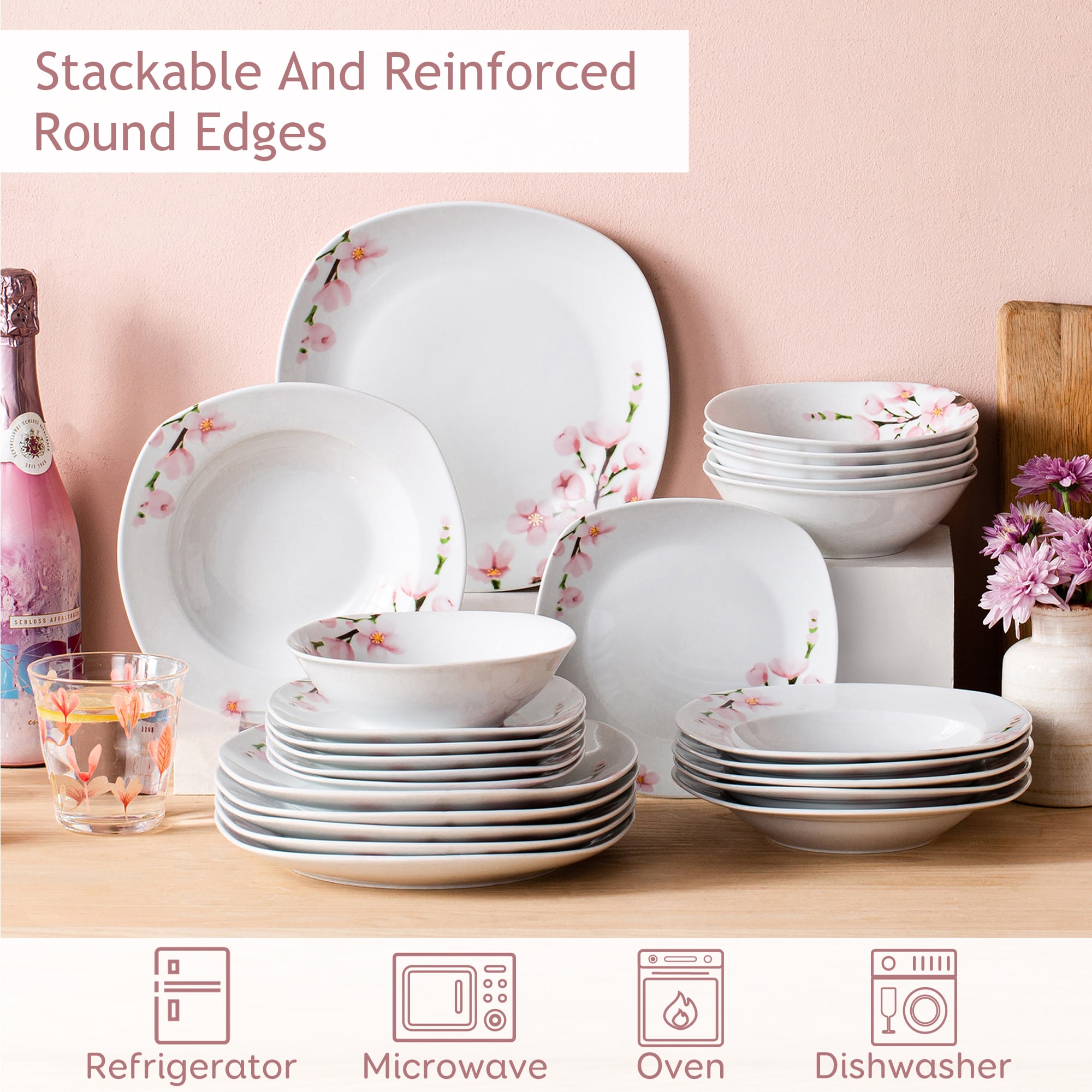 Wholesale Pink Flower 3PCS Plastic Dinnerware Set Plate And Bowl Set For  New Design High Temperature Melamine Dinner Set Manufacturer and Supplier