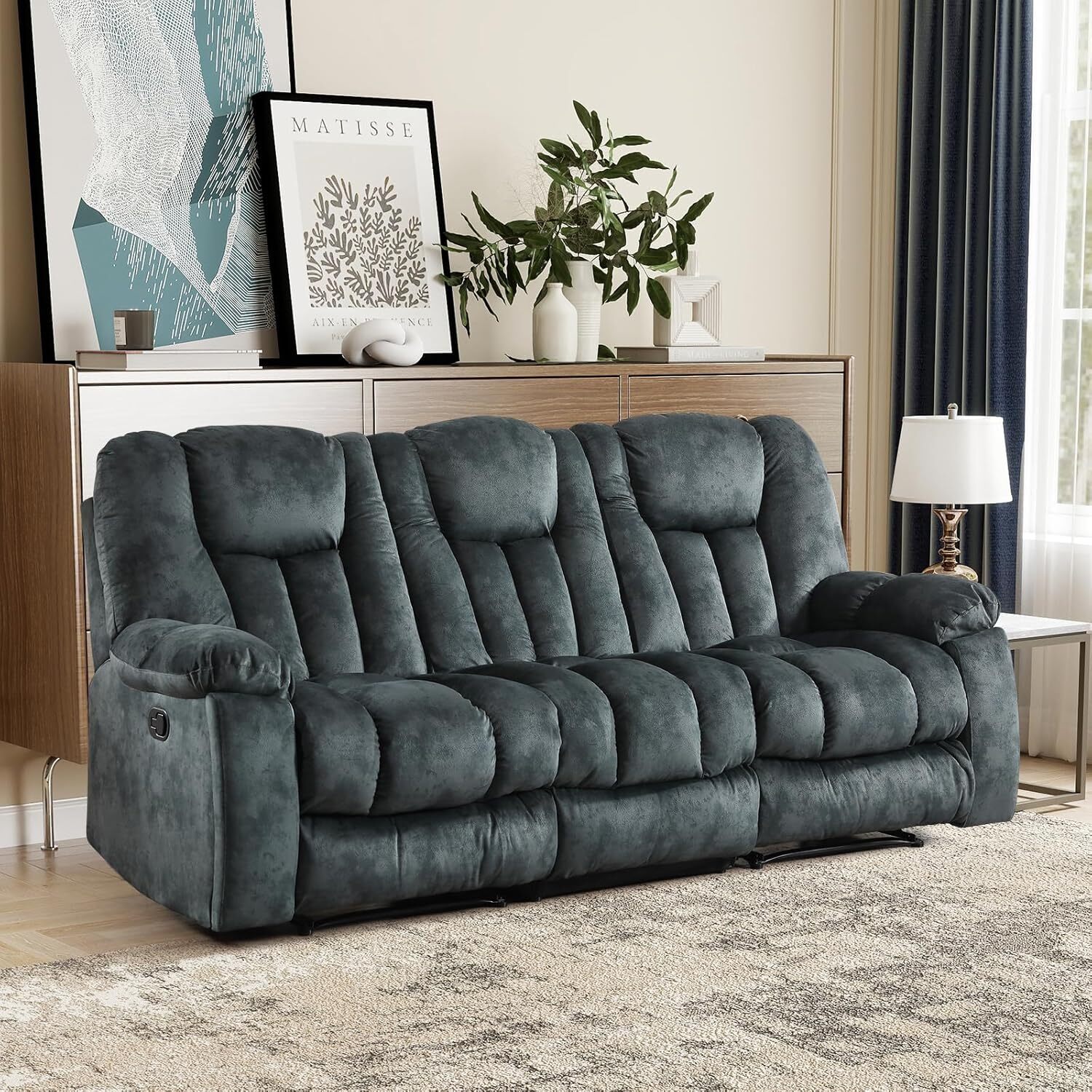 Canmov  Reclining Sofa for Living Room 3 Seat Recliner Manual Sofa Chair with Hidden Armrest Cup Holders