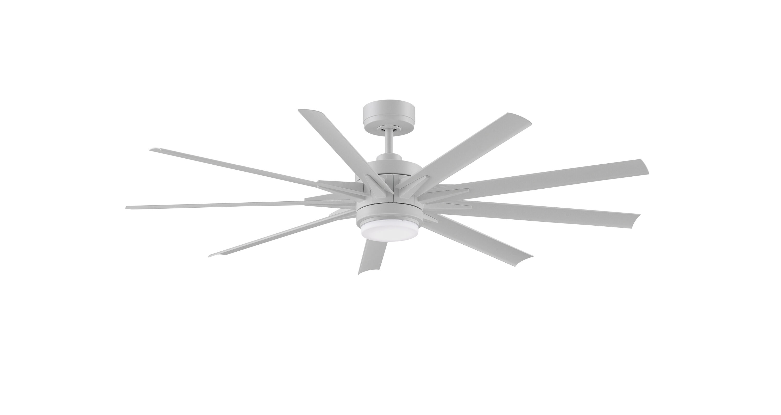 Odyn Custom 64-in Matte White Color-changing LED Indoor/Outdoor Smart Ceiling Fan with Light Remote (9-Blade) Walnut | - Fanimation FPD8152MWW-64MWW