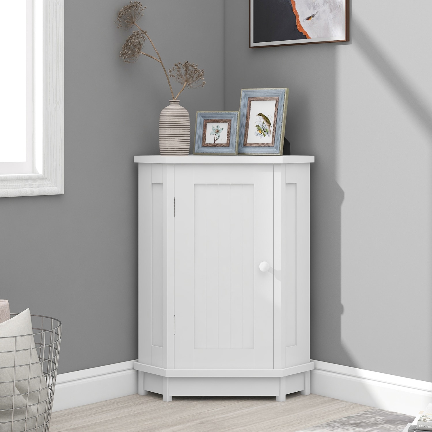 Prepac Elite Tall 1-Door Corner Storage Cabinet, White