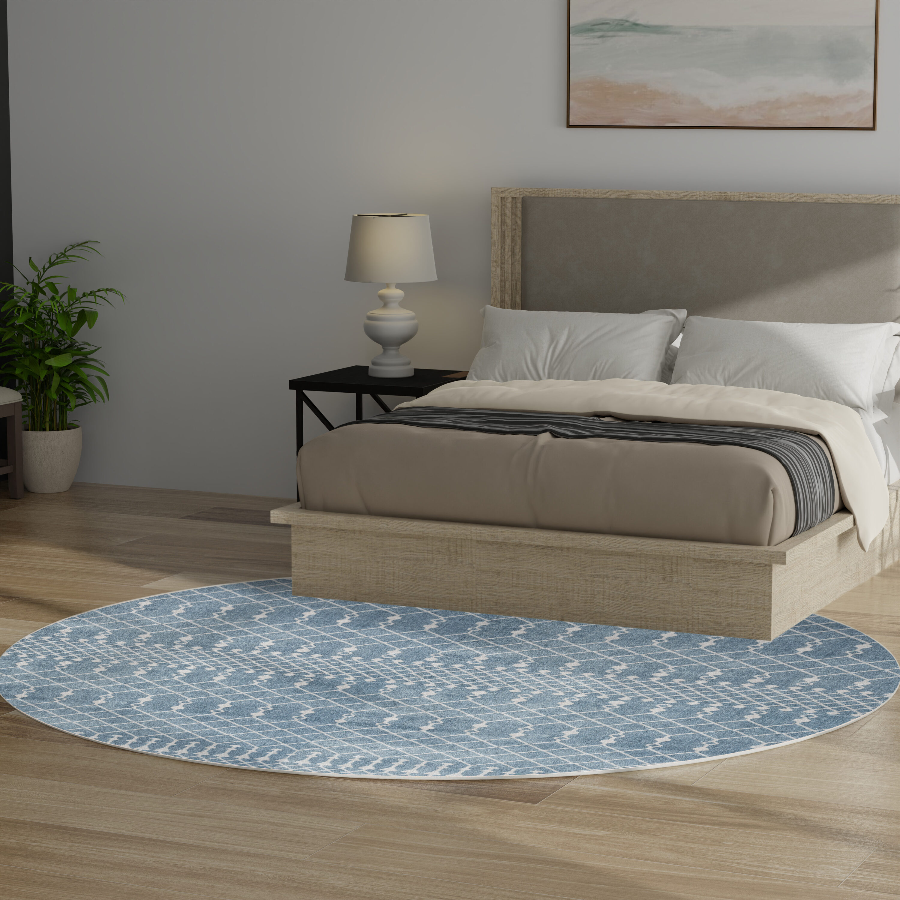 Nourison Home 099446979230 Astra Machine Washable 8 x 8 (ft) Loomed Polyester Blue Round Indoor Geometric Bohemian/Eclectic Machine washable Area rug
