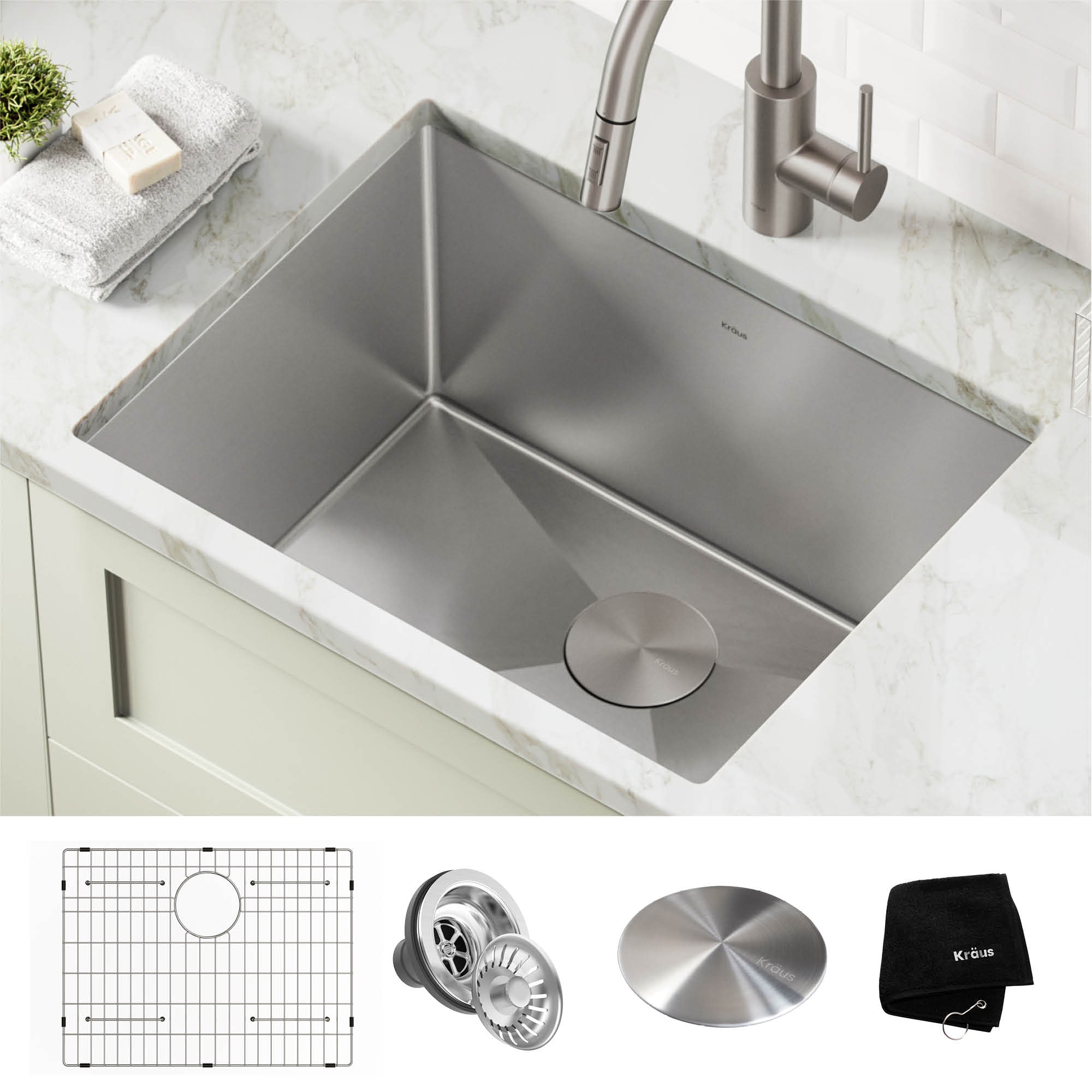 Kraus KHU101-24L 18.5-in x 24-in 1 -Basin Stainless steel Undermount Laundry sink with Drain