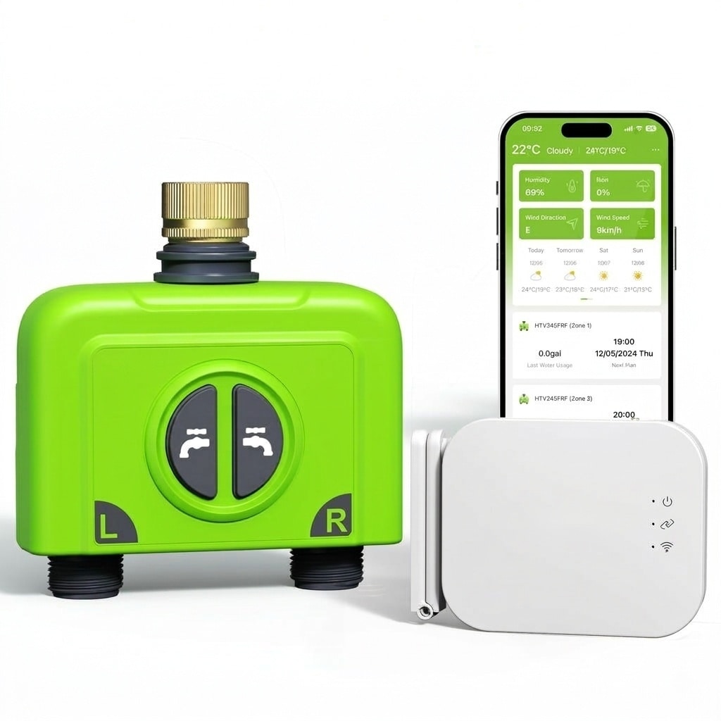 Justincity  WiFi Water Timer 2 Zone Smart Sprinkler Controller with Ethernet Gateway Rain Delay Automatic Drip Irrigation System 1 Piece