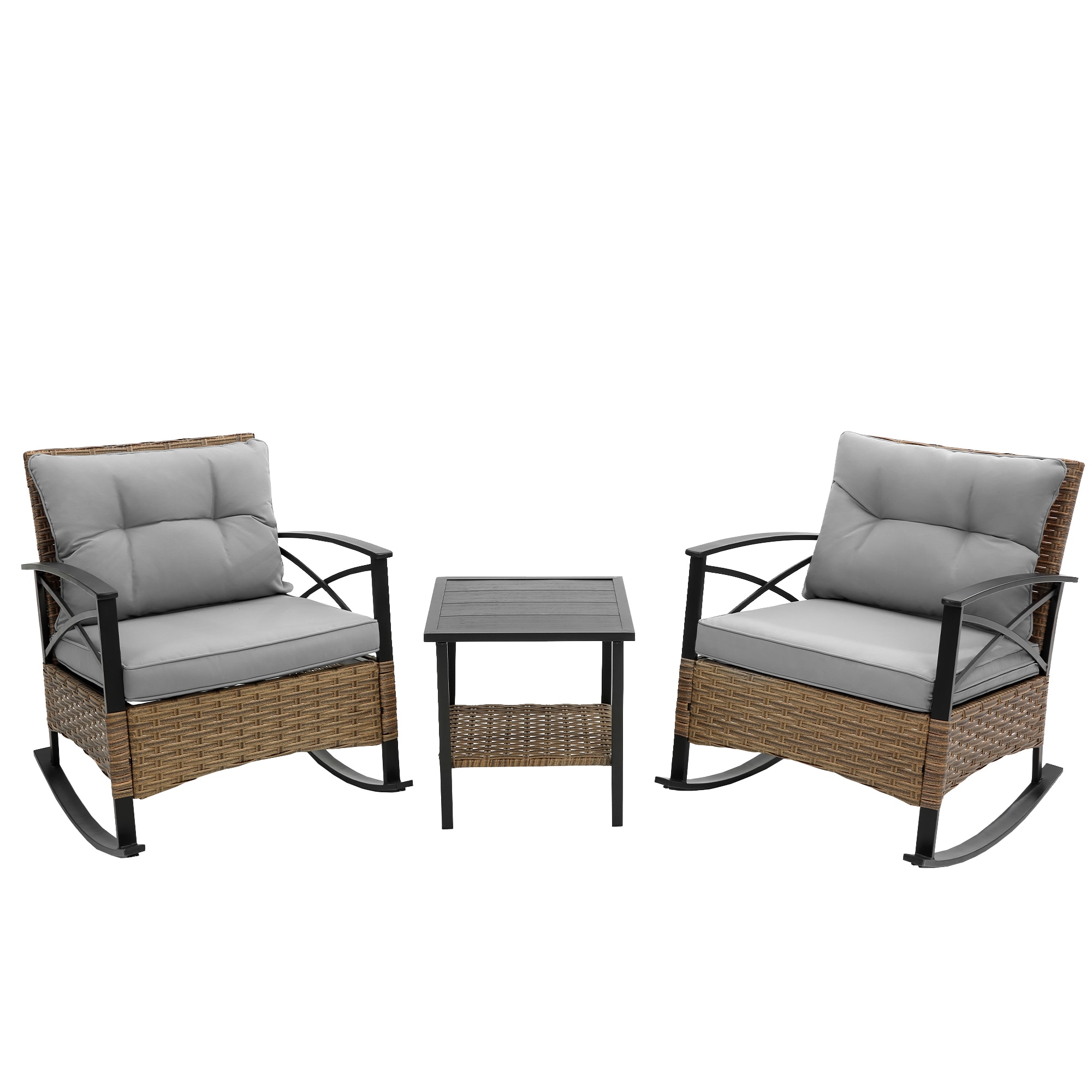 AHIOU HOME ZAAHG-134152S Alton 3 -Piece Wicker Patio Conversation Set with Gray Cushions