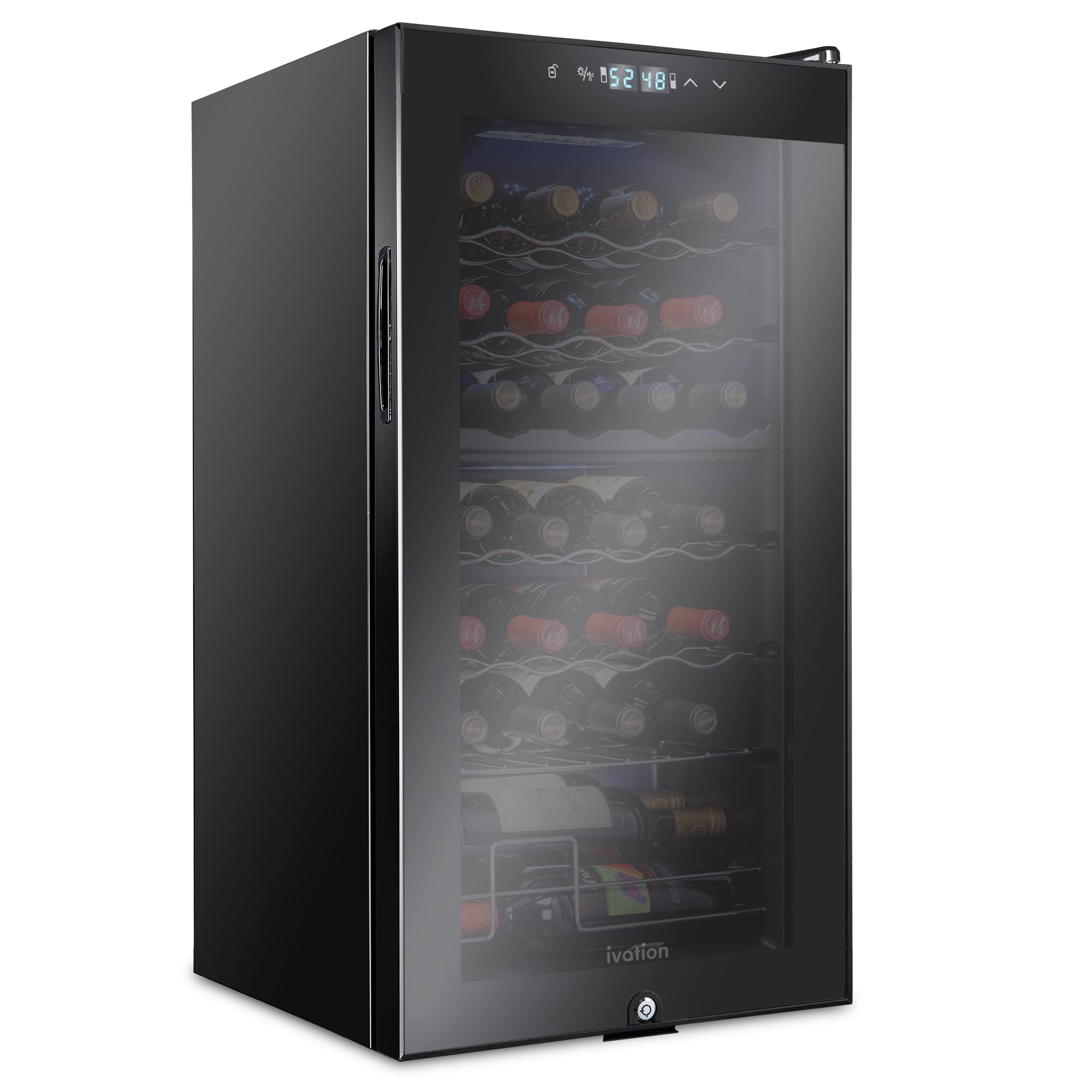 Ivation IVFWCC281DLB 16.9-Inches W 28 -Bottles Black Dual Zone Cooling Freestanding Indoor Wine Cooler