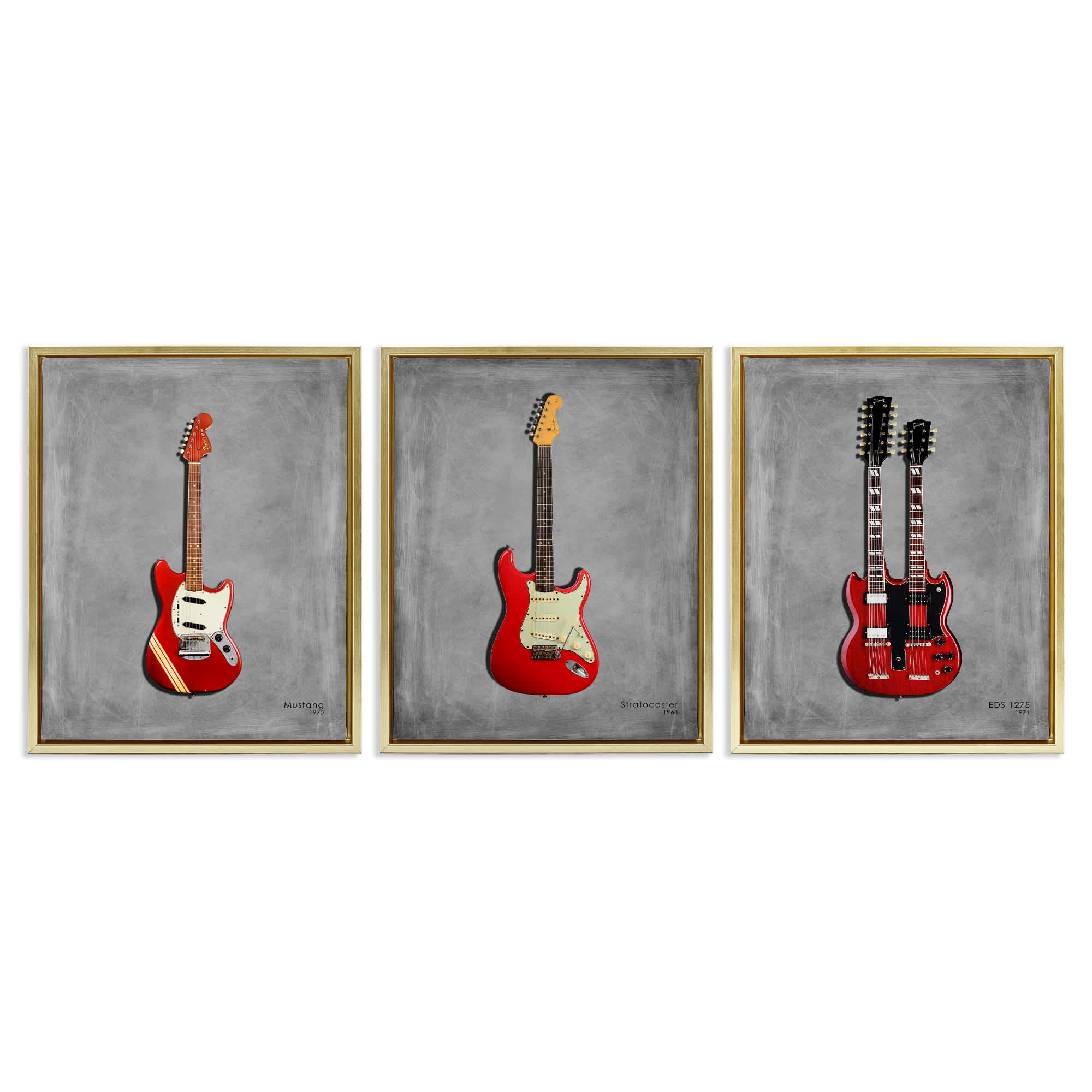 Stupell Industries A3-456-FFG-3PC-16X20 Red Guitars Collection 3pc Floating Frame Set design by Mark Rogan