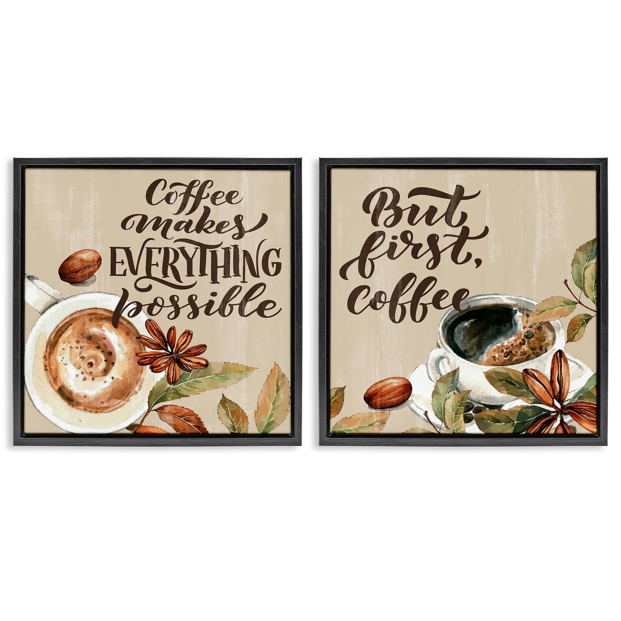 Stupell Industries B2-780-FFB-2PC-24X24 Morning Coffee Classic Phrases 2pc Floating Frame Set design by Kim Allen