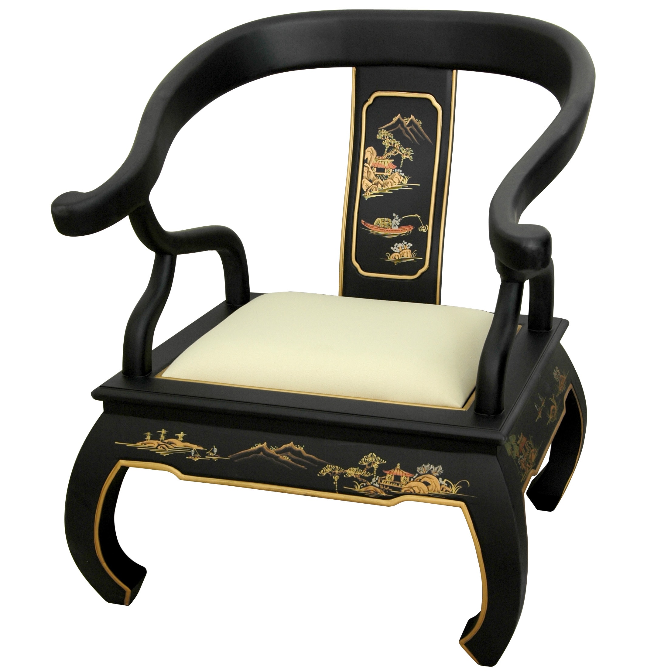 Red Lantern LCQ-CR-001-BLS Oriental Furniture Traditional Cotton Dining Arm Chair (Wood Frame)