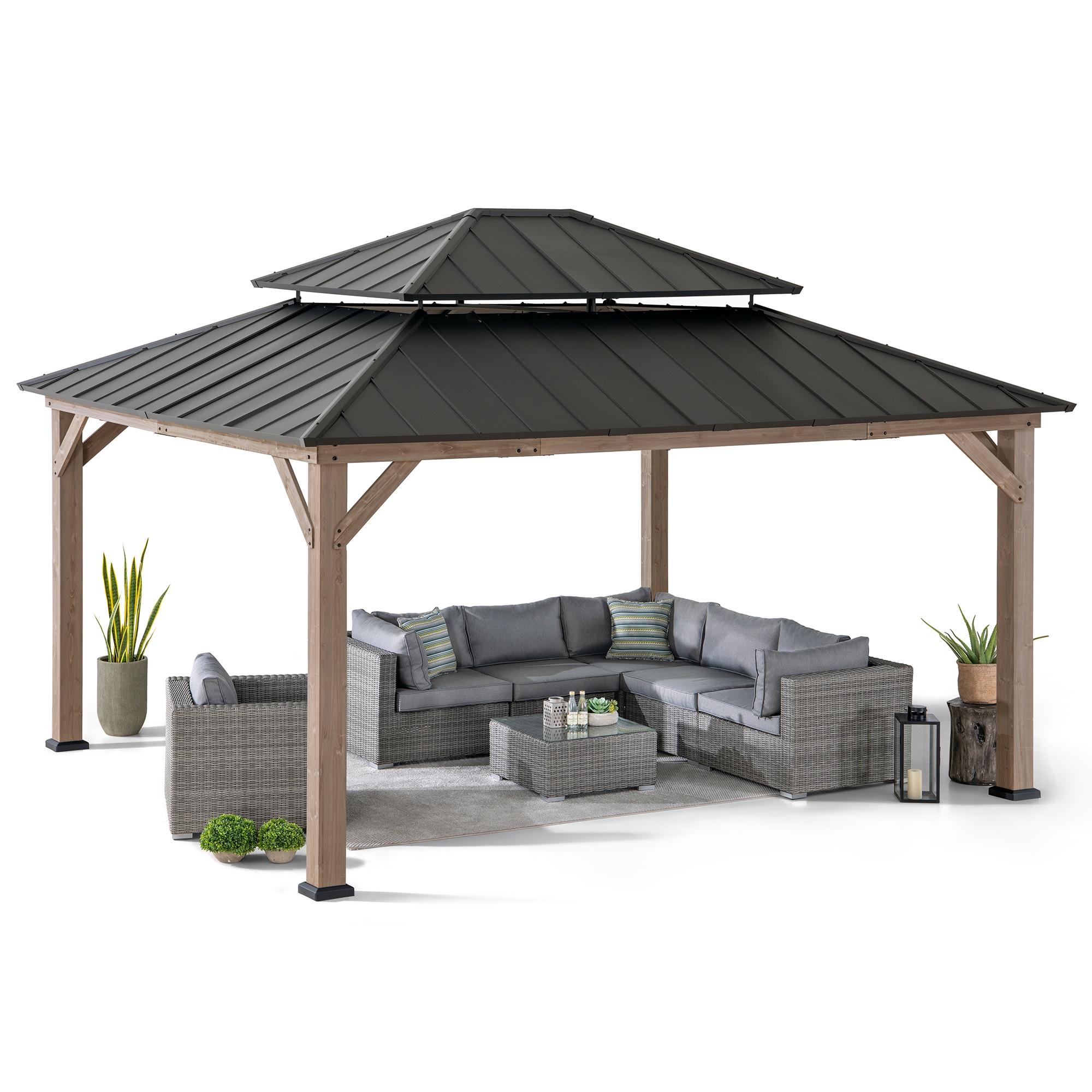 Cedar Framed Brown Steel 13x15 ft. Outdoor Patio Gazebo