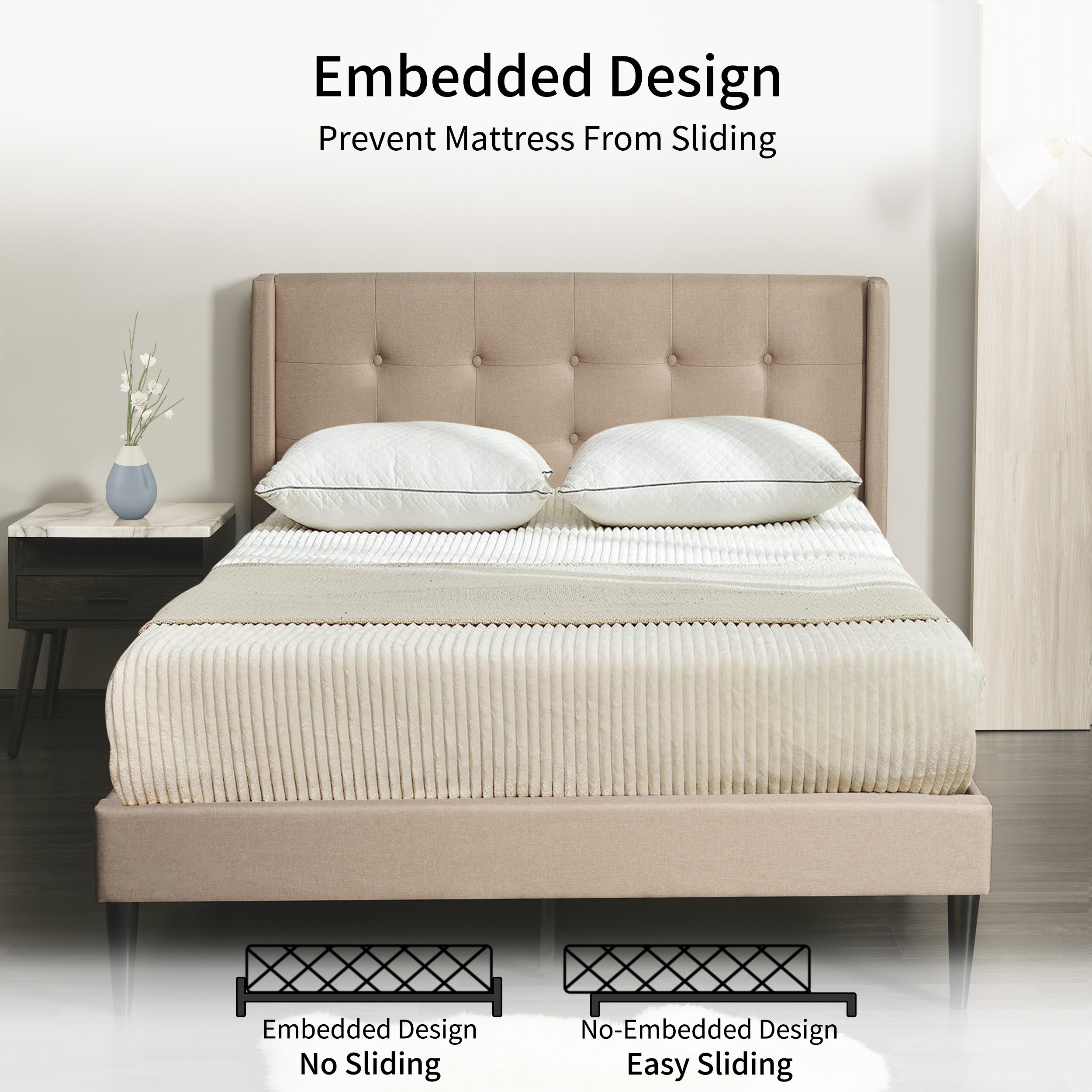 prilinex Beige Queen Wood Bed Frame in the Beds department at