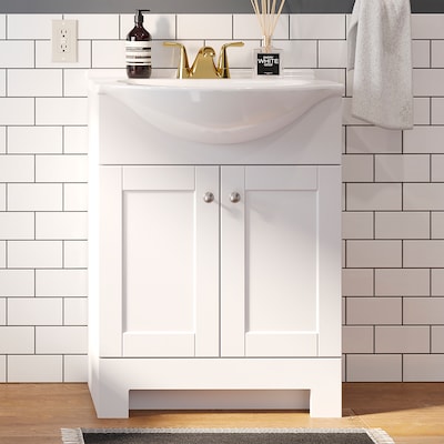 White Single Sink Bathroom Vanity With, What Size Bathroom Mirror For 30 Inch Vanity Unit