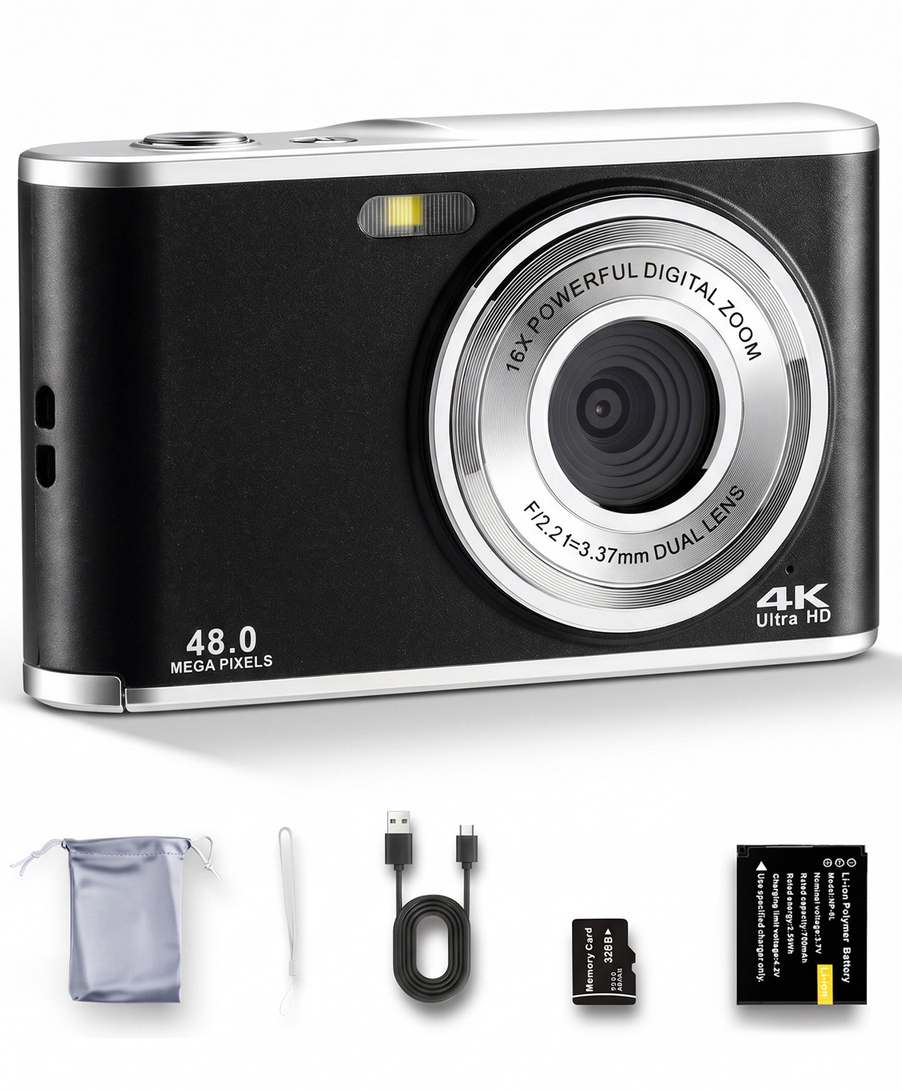 Fenbeli 48MP Autofocus 16X Zoom Anti-Shake 4K Dual Camera Webcam With 32GB Card Digital Camera