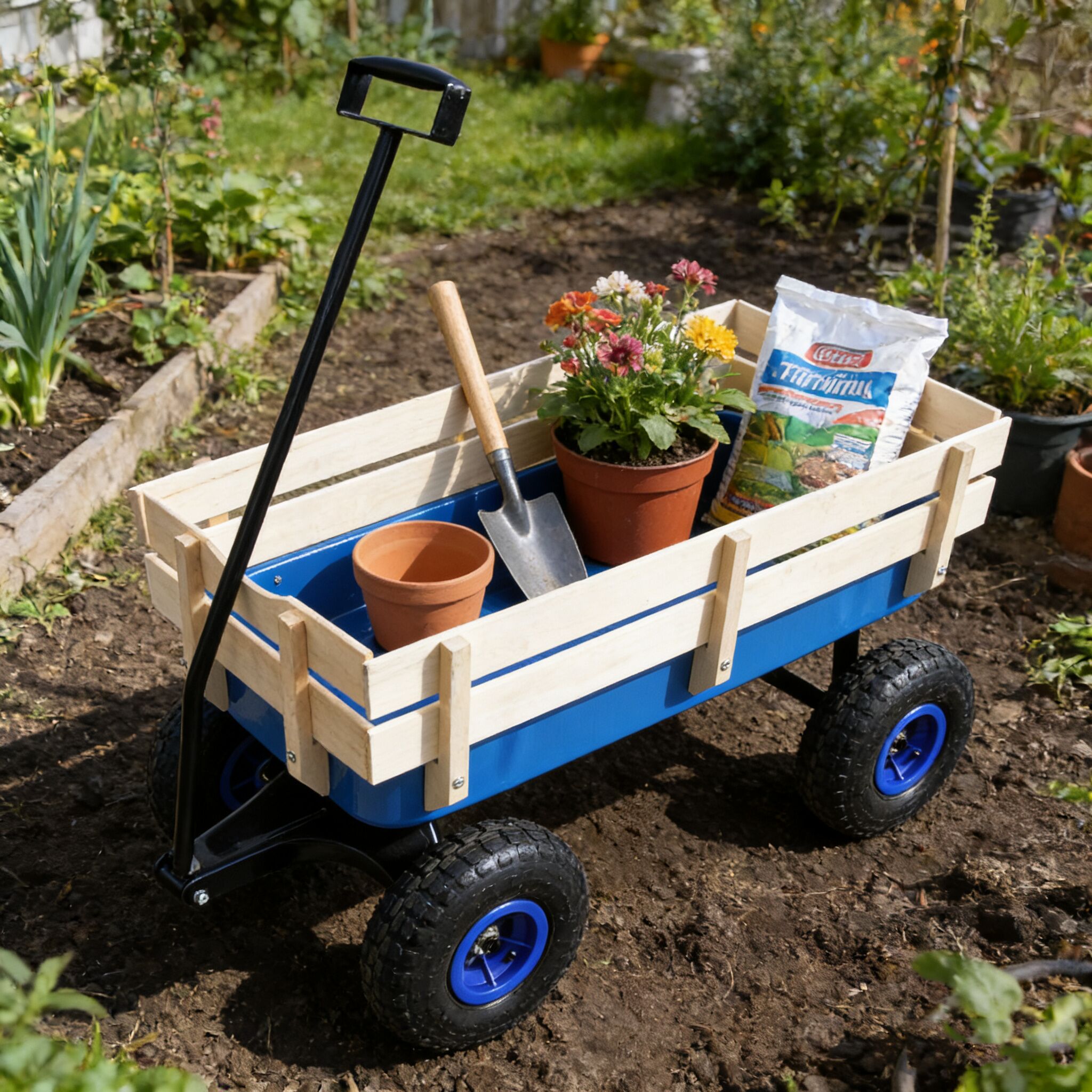LUXEYARD Outdoor Wagon All Terrain Pulling Wood Railing Air Tires ...