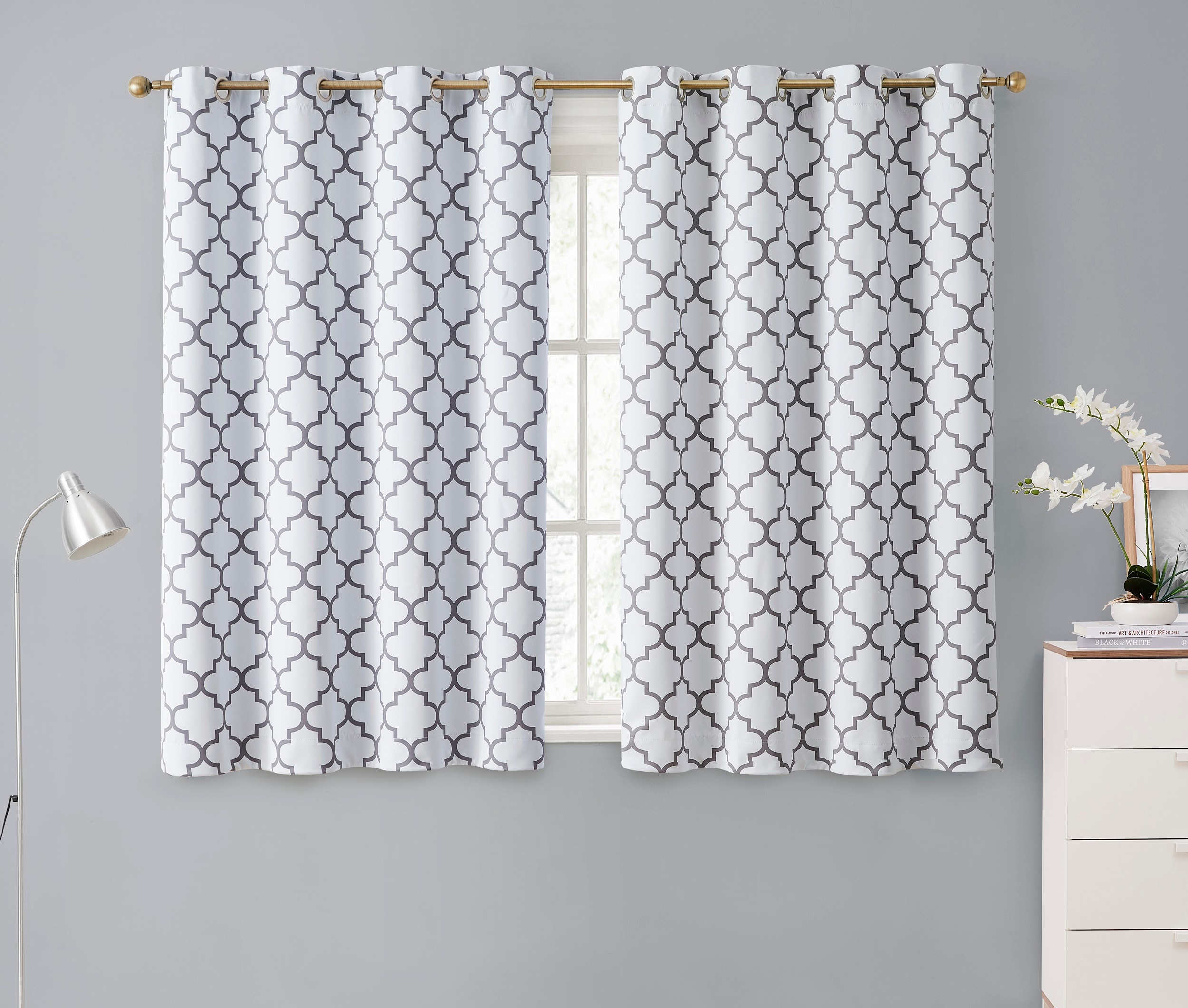 HLC -  Lattice Print Decorative Curtains Blackout 54 Length - Thermal Insulated Room Darkening Gr...