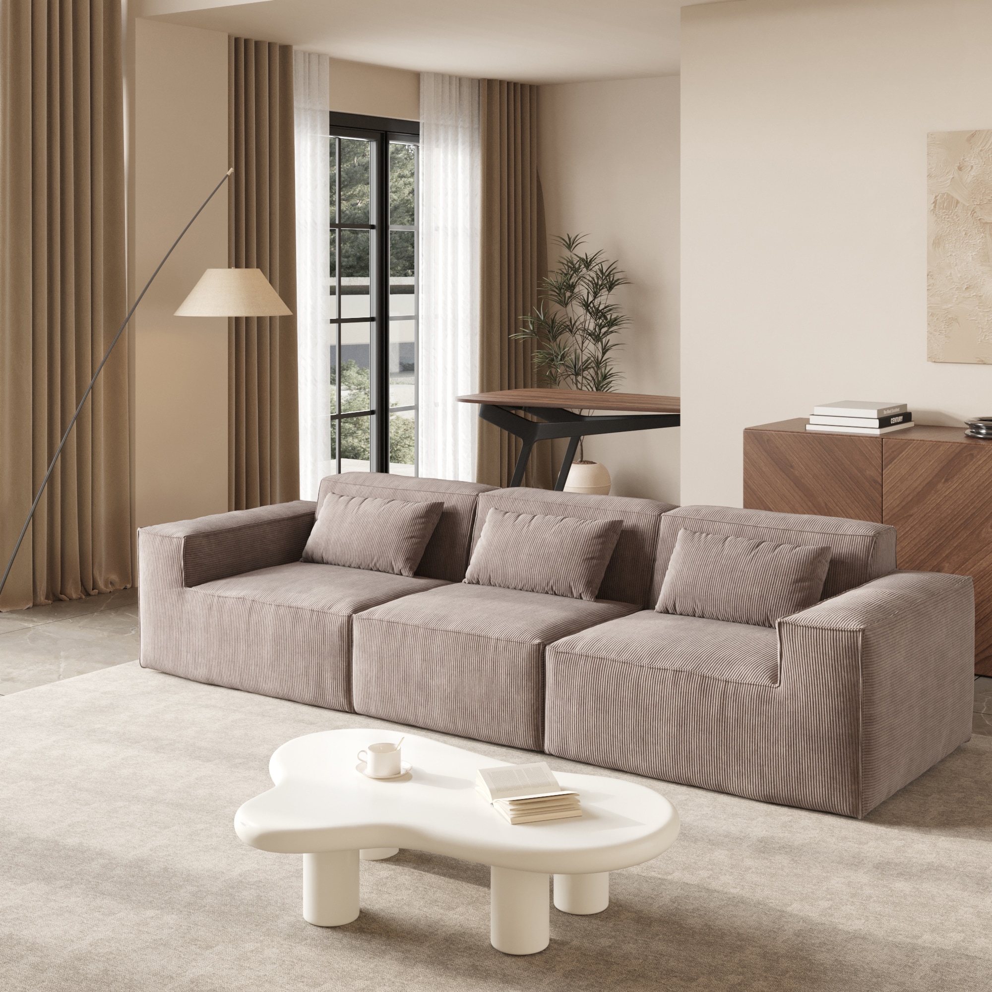 BuotiqHom DH-SF3-130BR 118-in Modern Brown Velvet 3 -seater Loveseat