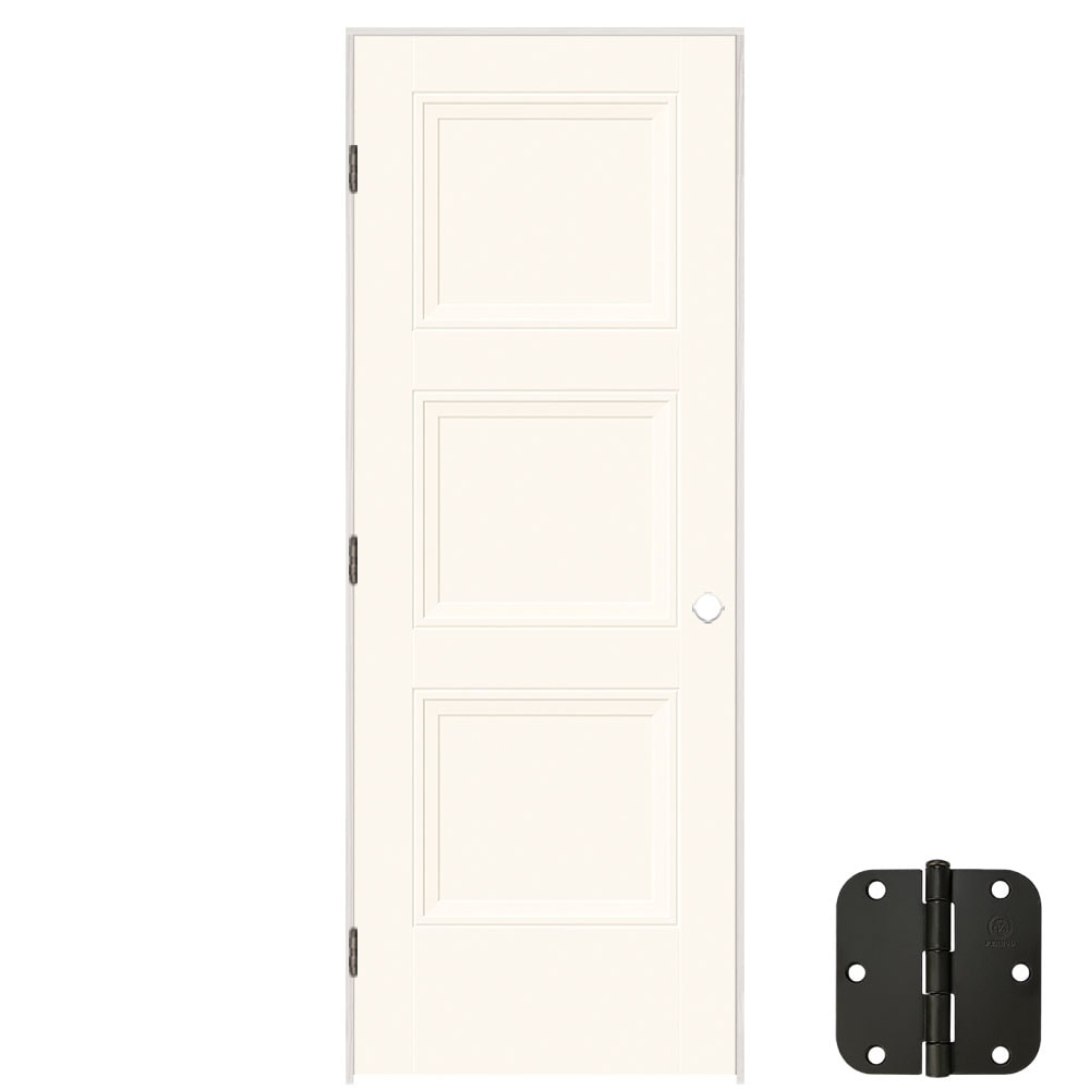Masonite 1573088 24-in x 80-in Snowstorm Hollow core 3-panel square Left hand Smooth Prefinished Molded composite Flat Jamb Single Prehung Interior Door