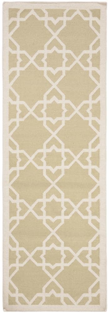 Safavieh DHU548A-212 Dhurries Kenna 2 x 12 (ft) Wool Olive/Ivory Rectangular Indoor Geometric Coastal Runner rug