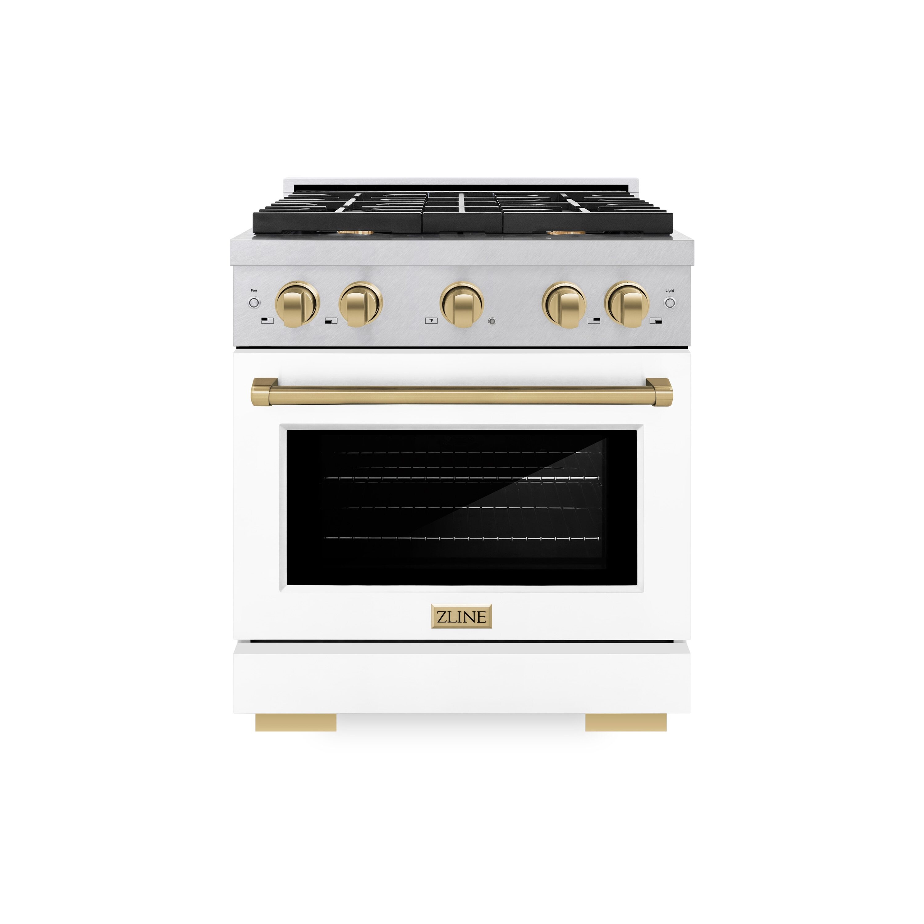ZLINE KITCHEN & BATH SDRSZ-WM-30-CB Paramount 30-in Standard 4 burners Convection Oven Freestanding Dual Fuel Range ( Stainless Steel, White Matte Door, Champagne Bronze Accent )