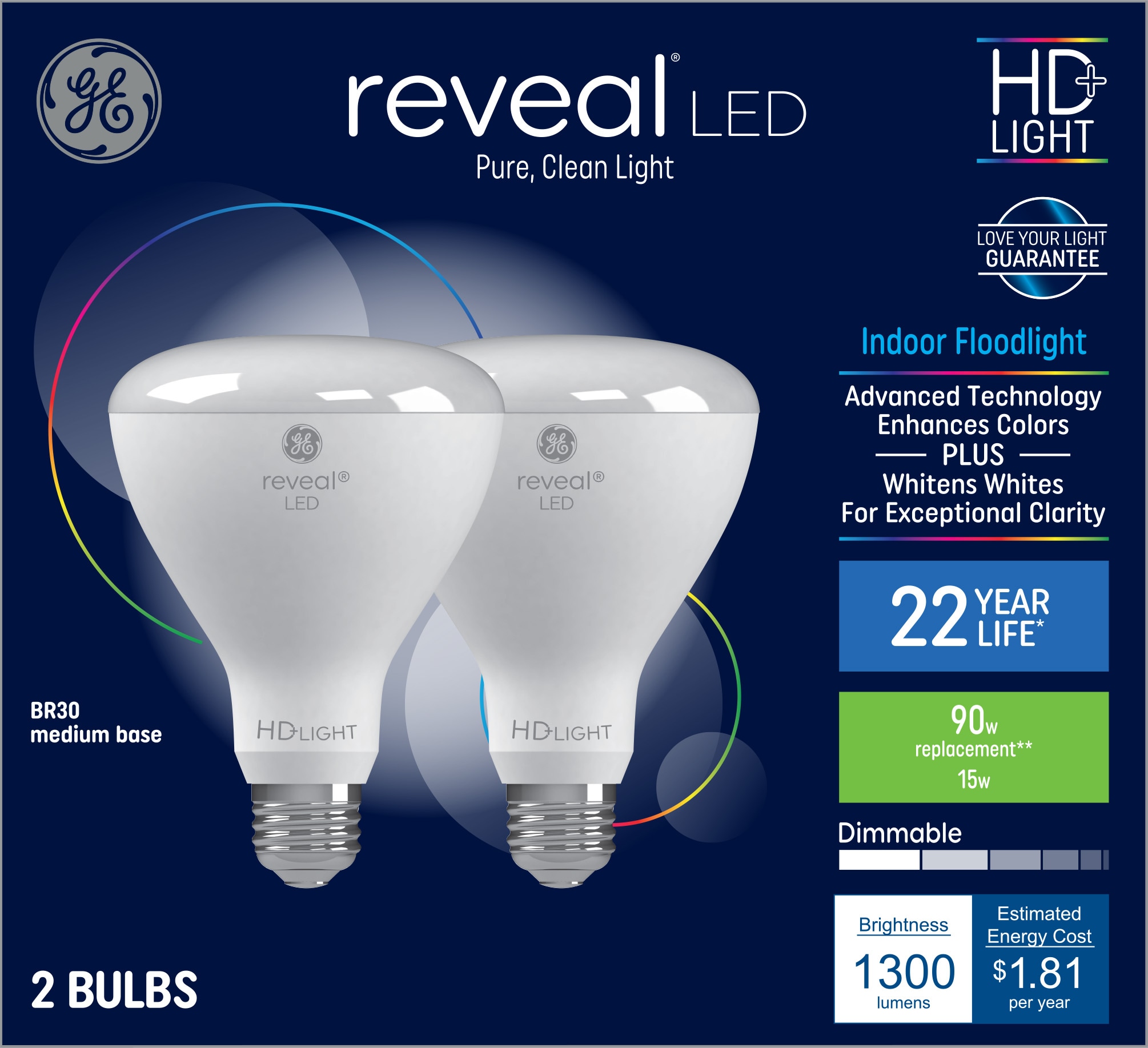 GE Reveal Light Bulb, Tubular, Blue Clear, Medium Base, 60 Watts, Batteries & Lighting