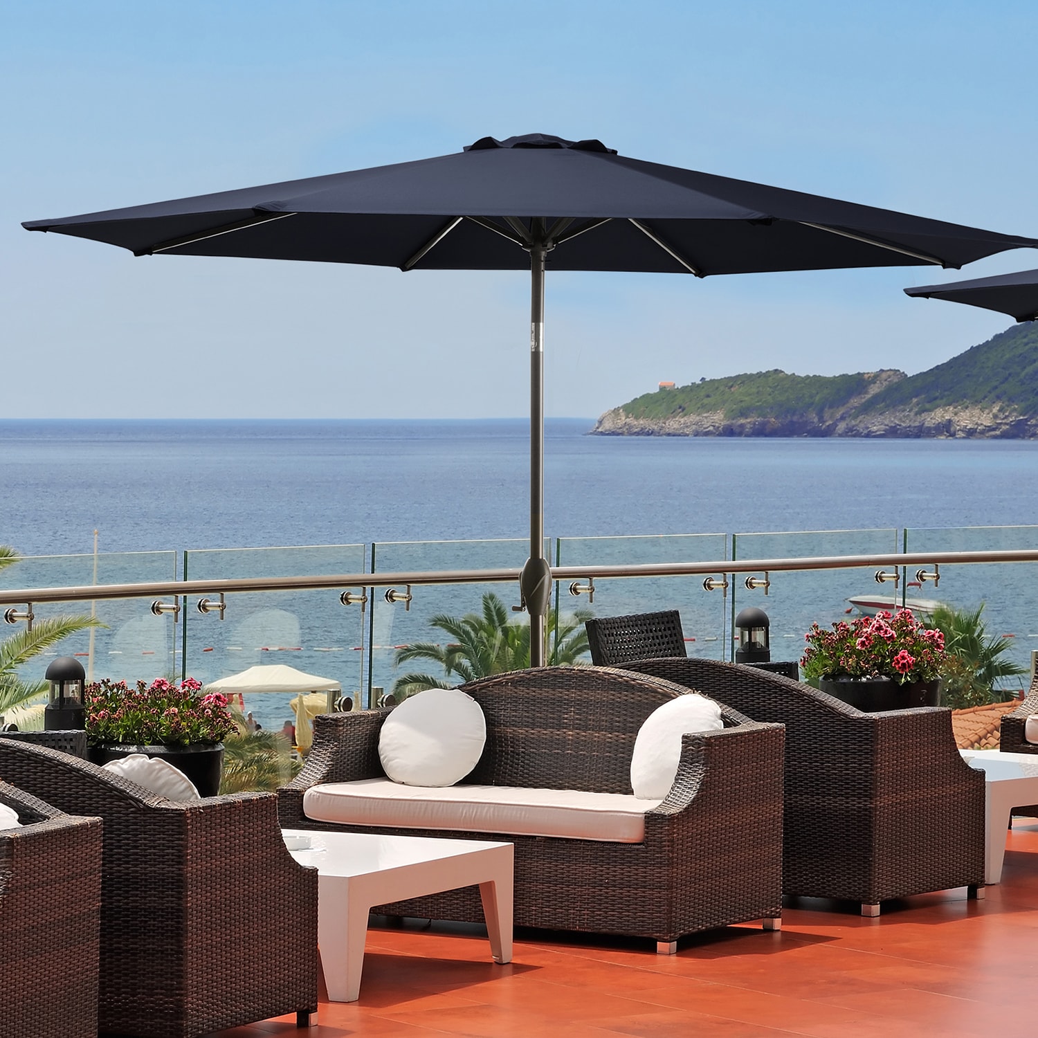 JEAREY JE-QTZZS-10FT-NA 10-ft Aluminum Navy Push-button Tilt Market Patio Umbrella