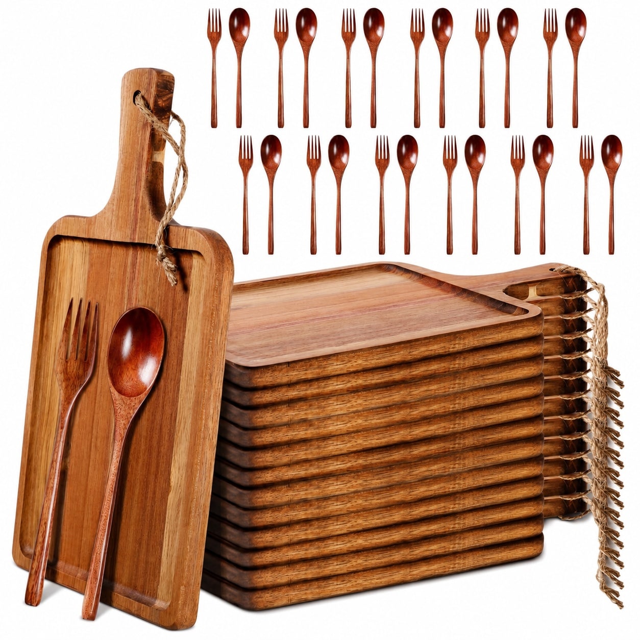 Aoibox  12 Piece Acacia Wood Cutting Board Set with Wooden Spoons and Forks 13 78 x 7 87 x 0 59 Inch Kitchen Chopping