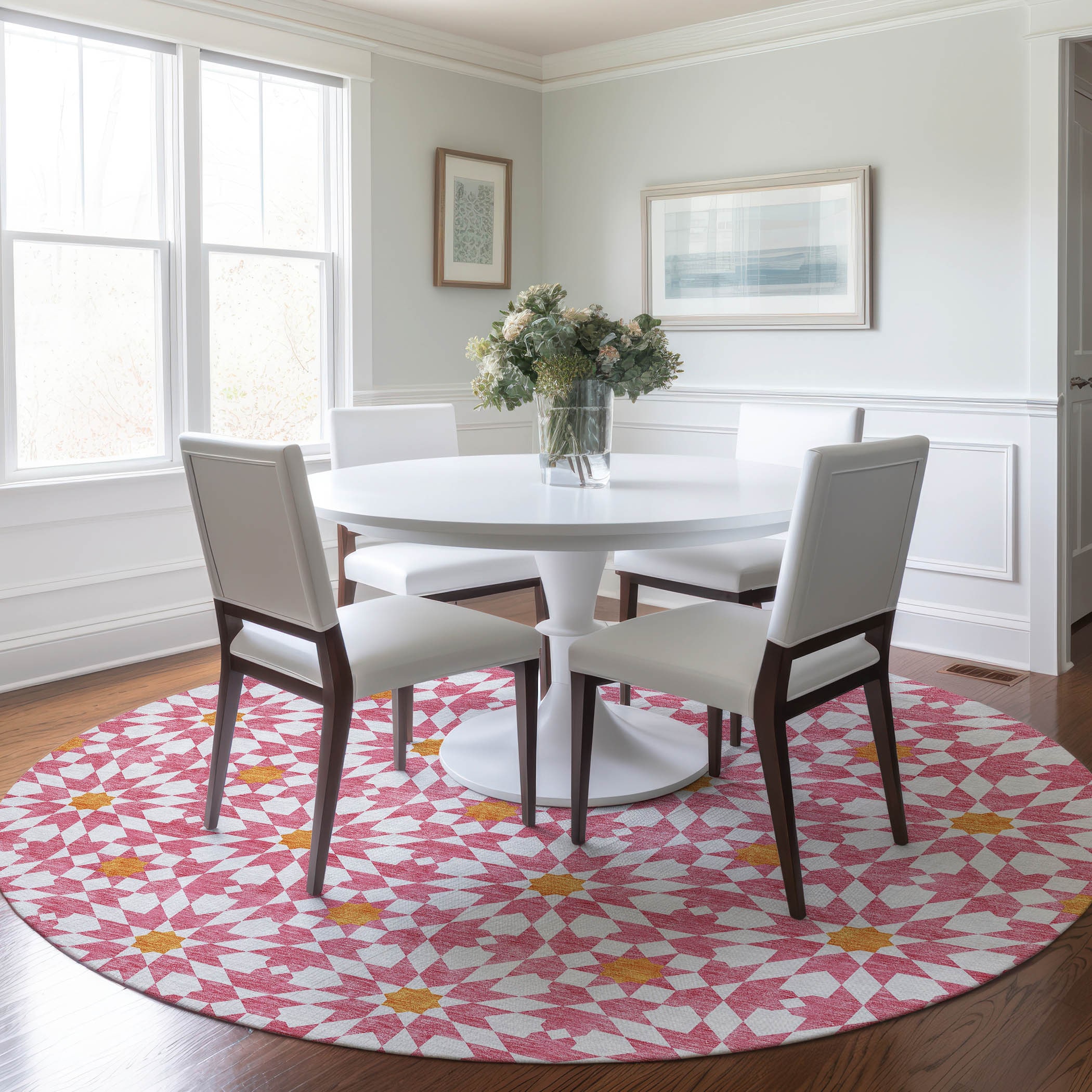 Addison Rugs ACN734PI8RO Chantille ACN734PI 8 x 8 (ft) Polyester Pink Round Indoor/Outdoor Geometric Machine washable Area rug