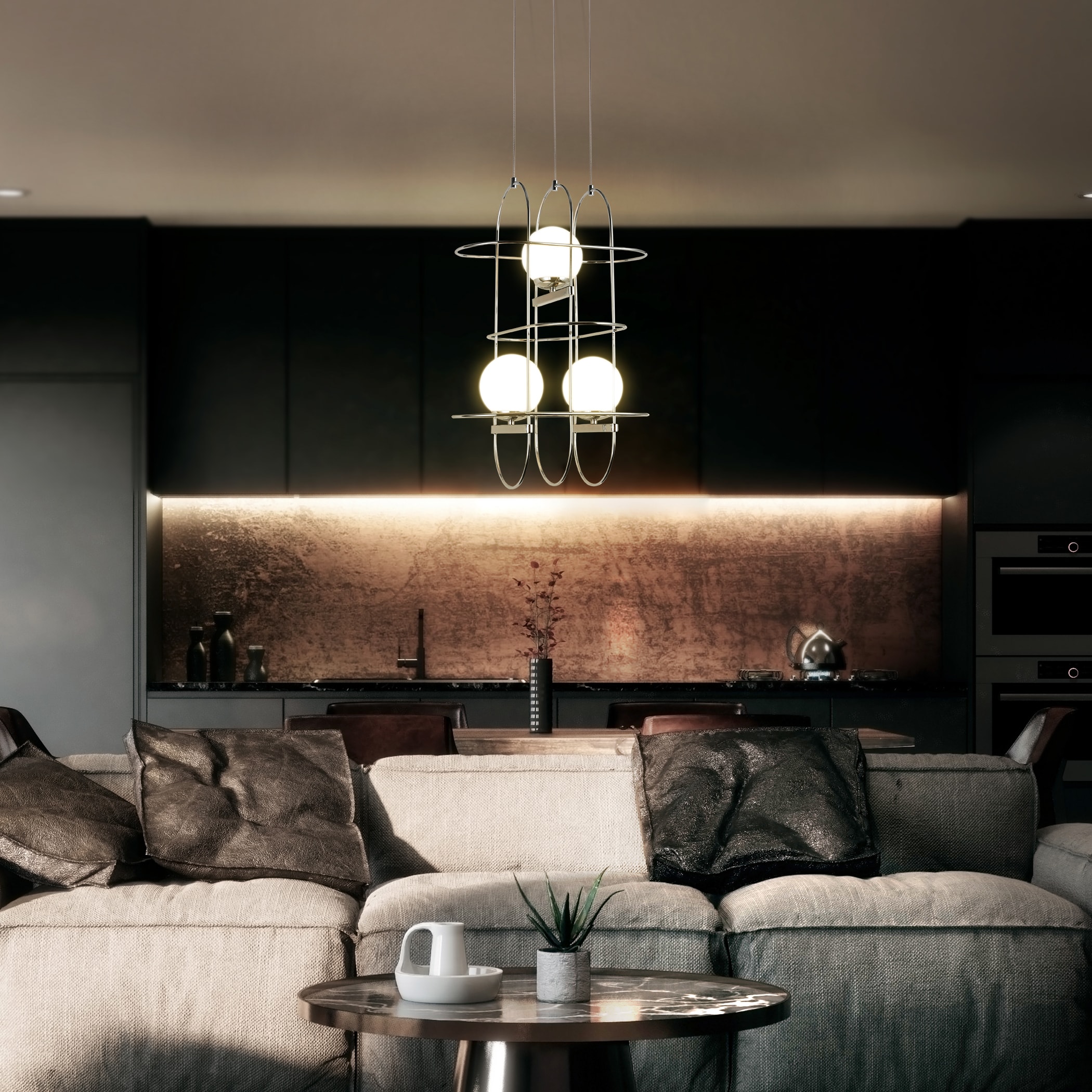 Lyra 16-inch Chrome Integrated LED Adjustable Wire Frame Chandelier