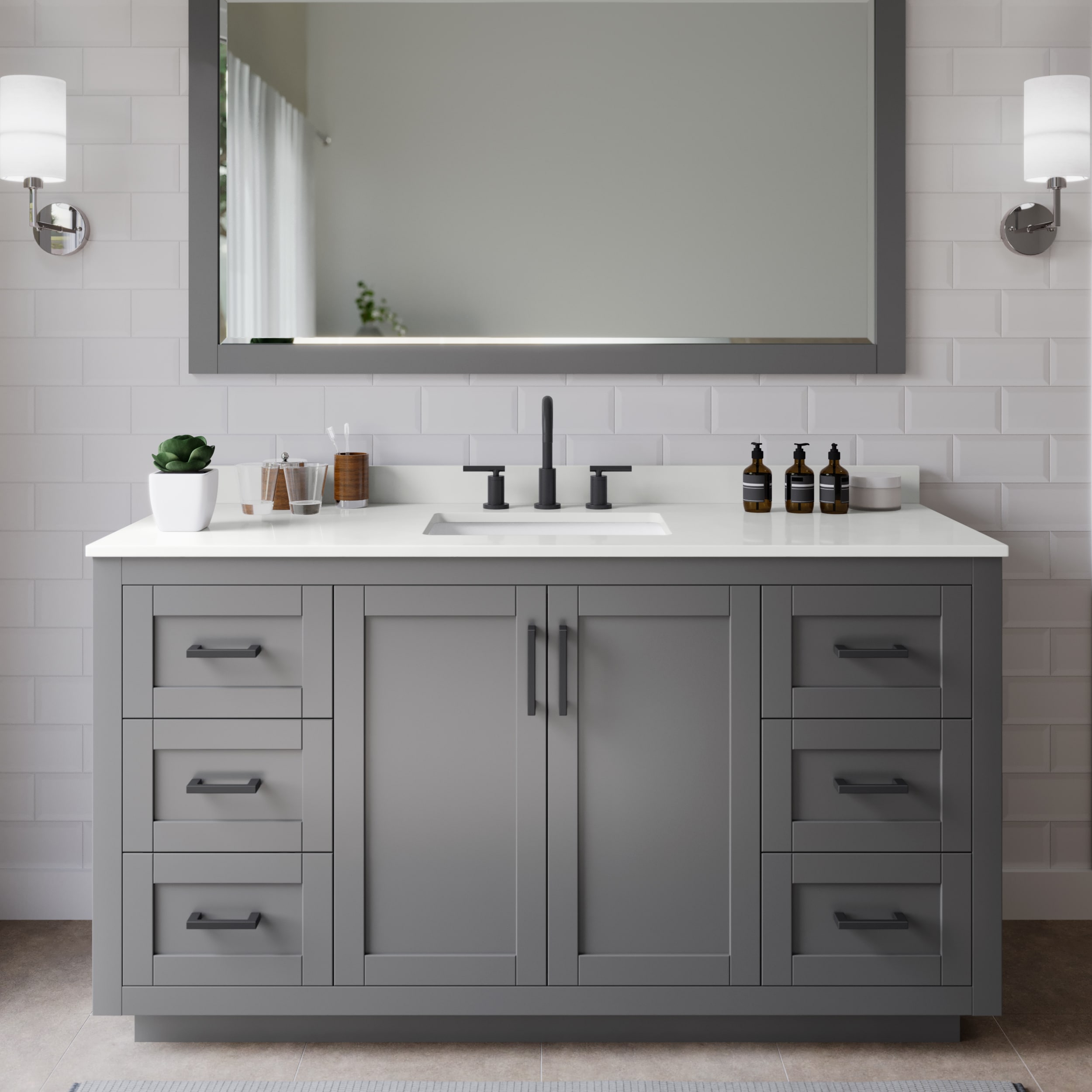 Wyndham Collection WCF292960SGBWQUS3MXX Miranda 60-in Dark Gray Undermount Single Sink Bathroom Vanity with White Quartz Top