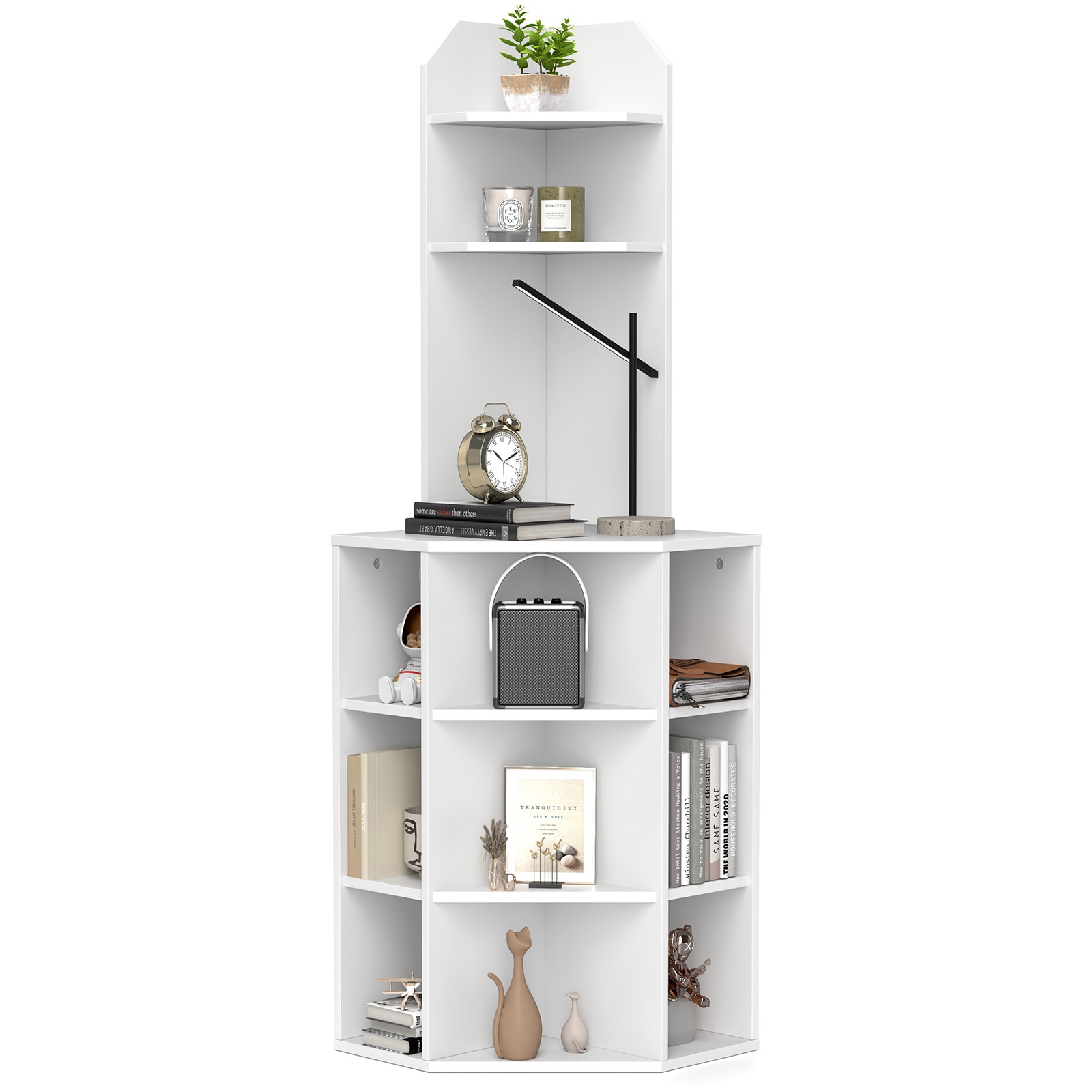 SUGIFT - 63-in 6-Tier Corner Shelf With Charging Station 2 USB Ports 2 AC Outlets 12 Open Cubbies...