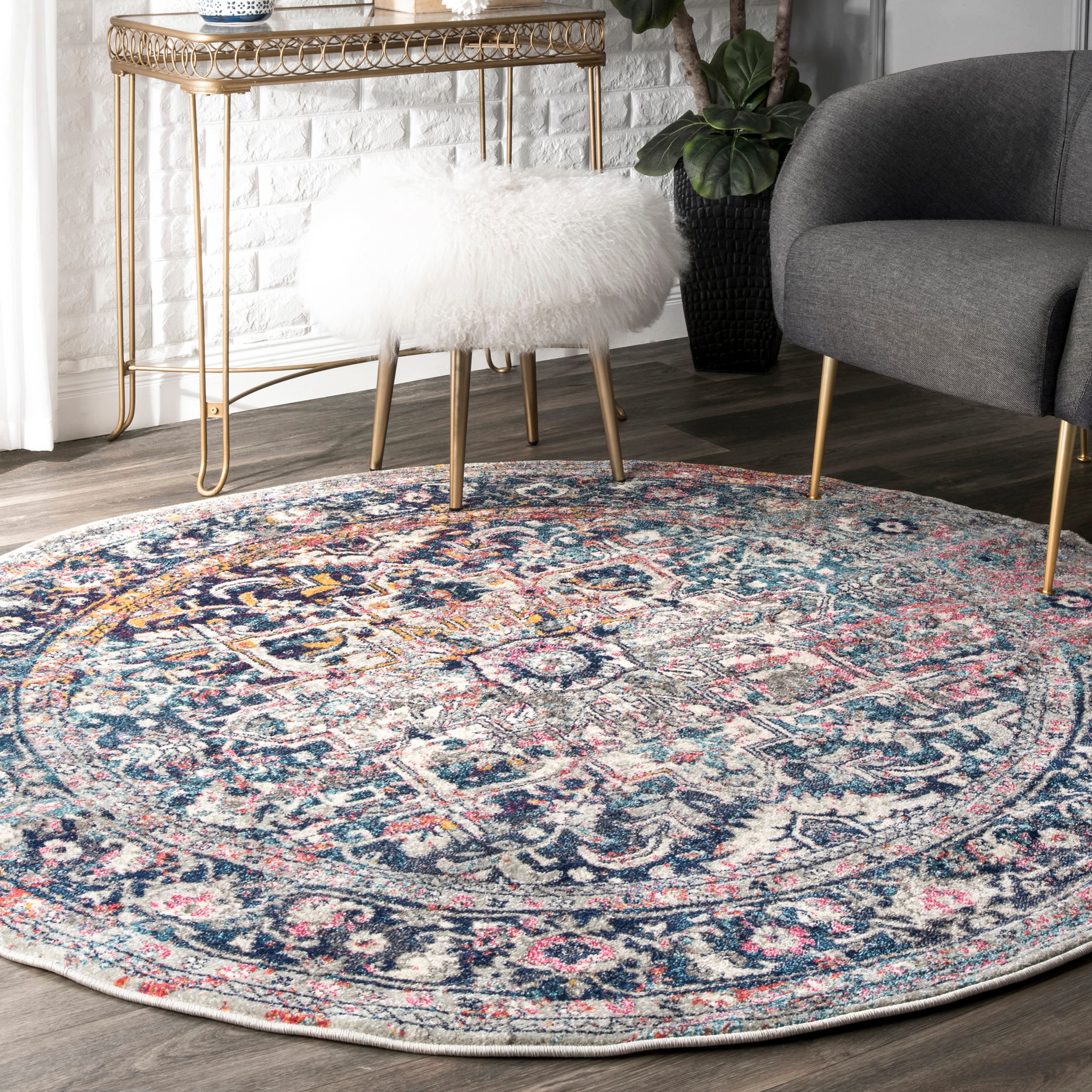 nuLOOM RZBD38A-606R 6 x 6 (ft) Loomed Polypropylene Blue Round Indoor Distressed/Overdyed Vintage Area rug