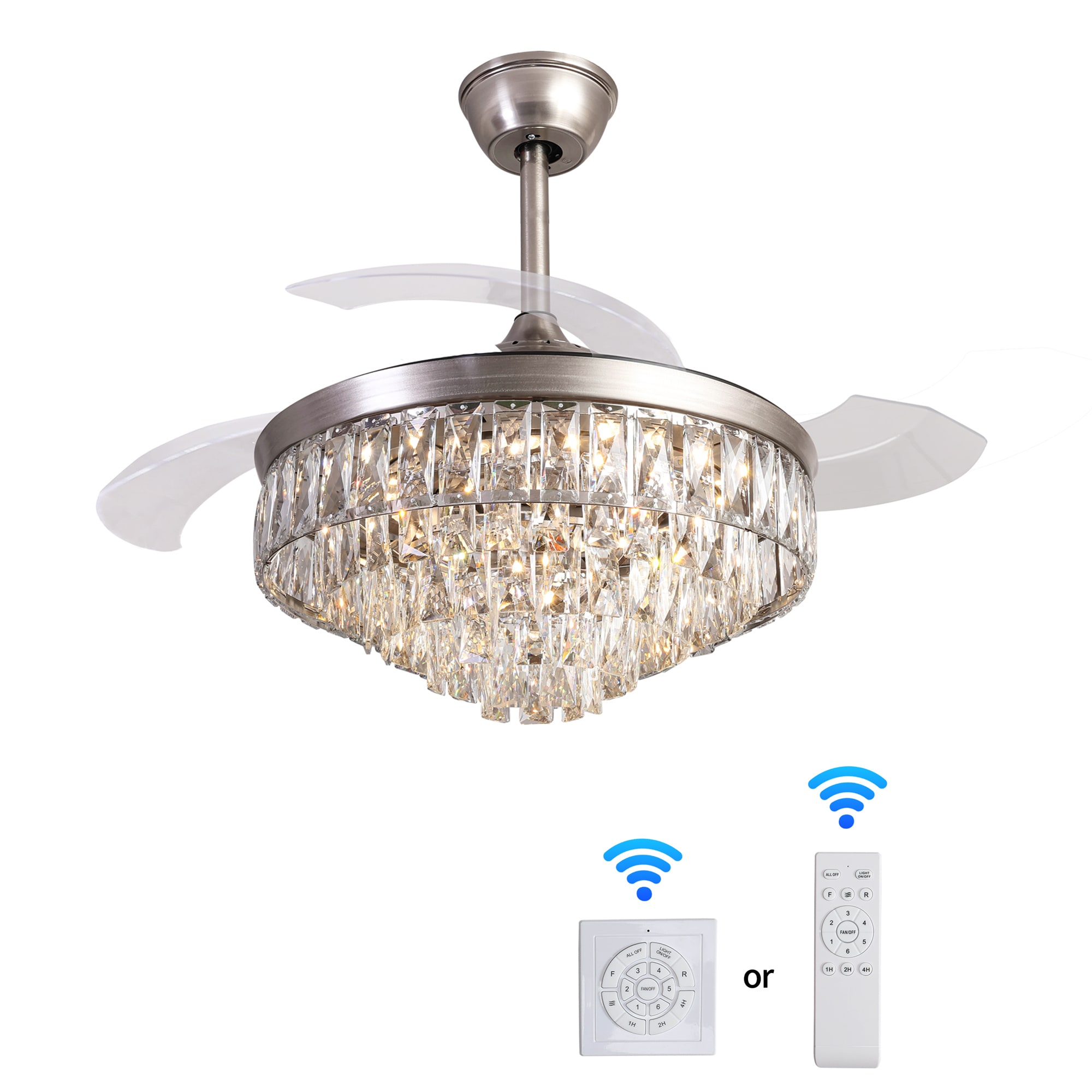 BABOOM BOM-P204473-OR 42-in Color-Changing Silver with Clear PC Blades Chandelier Ceiling Fan With Light - Remote Included ( 3 -Blade )