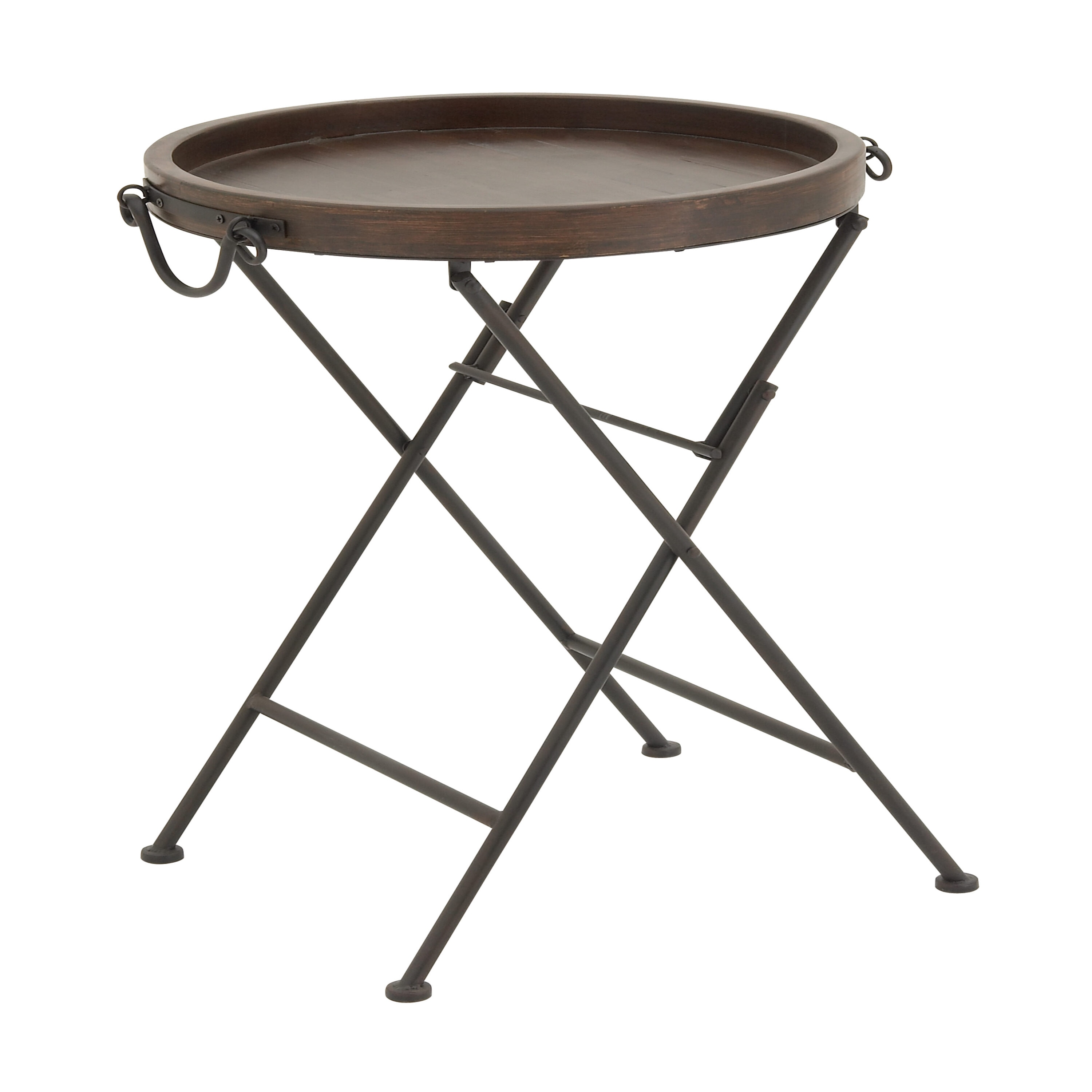 Black Metal Folding Accent Table with Brown Wood Top
