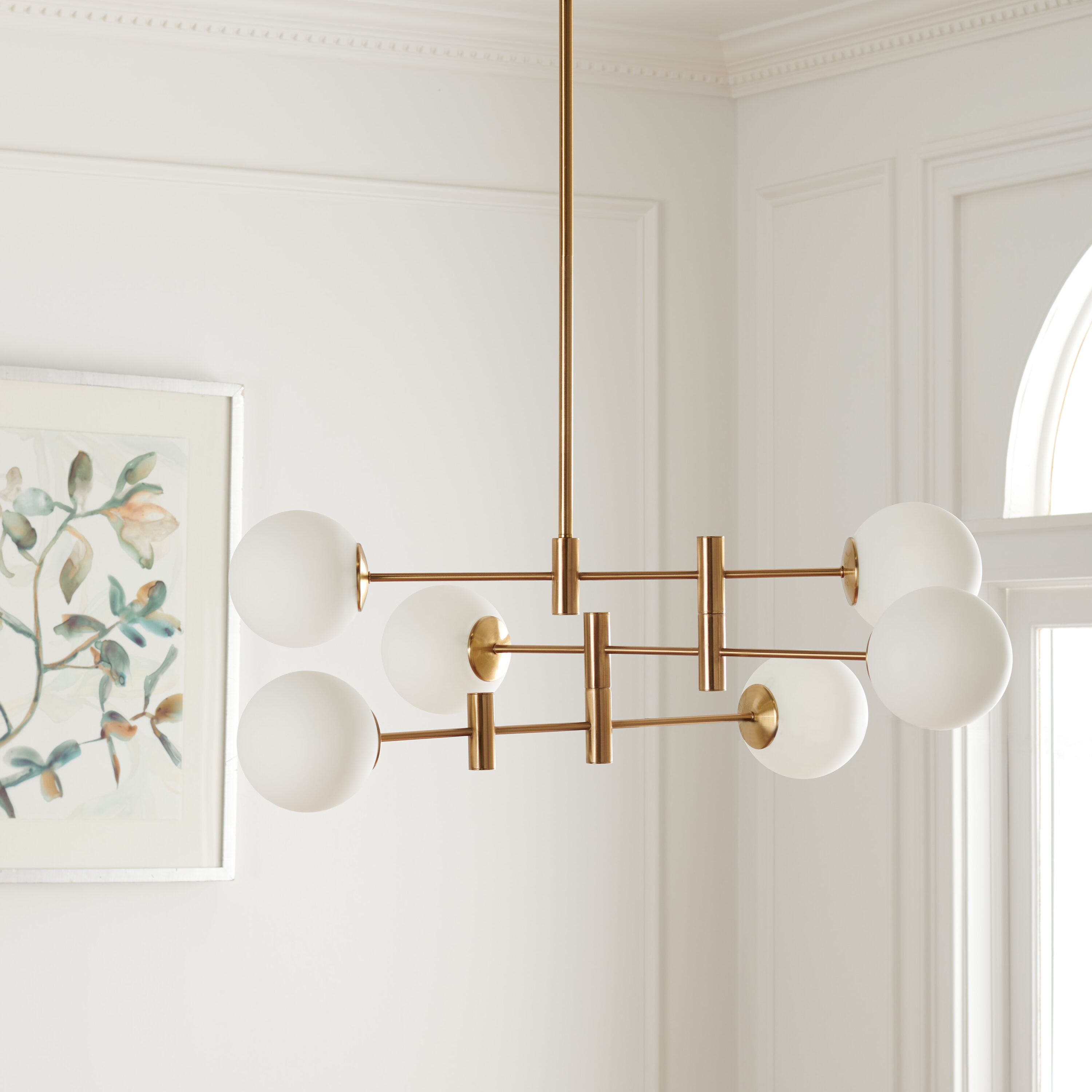 Gideon Antique Gold Frame Chandelier with White Glass Spheres