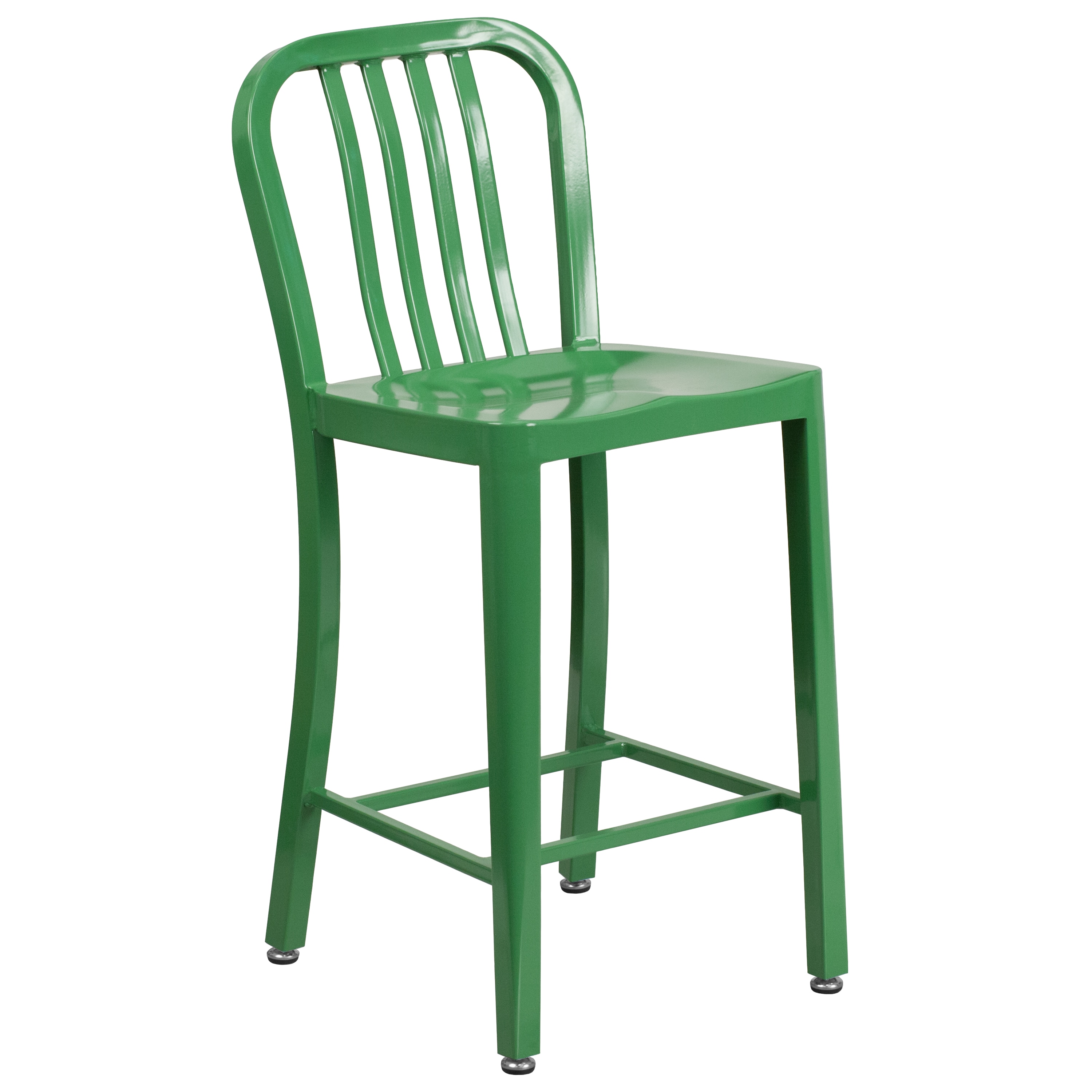 Green Metal 24" Counter Height Stool with Slat Back