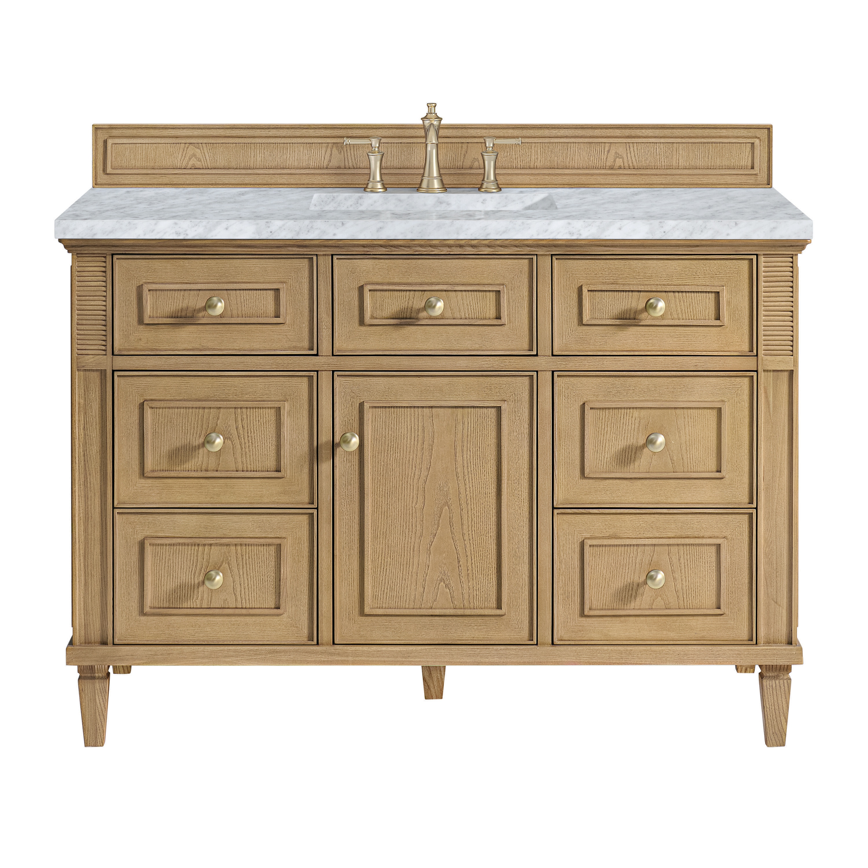 James Martin Vanities 424-V48-LNO-3CAR Lorelai 48-in Light Natural Oak Undermount Single Sink Bathroom Vanity with Carrara Marble Marble Top